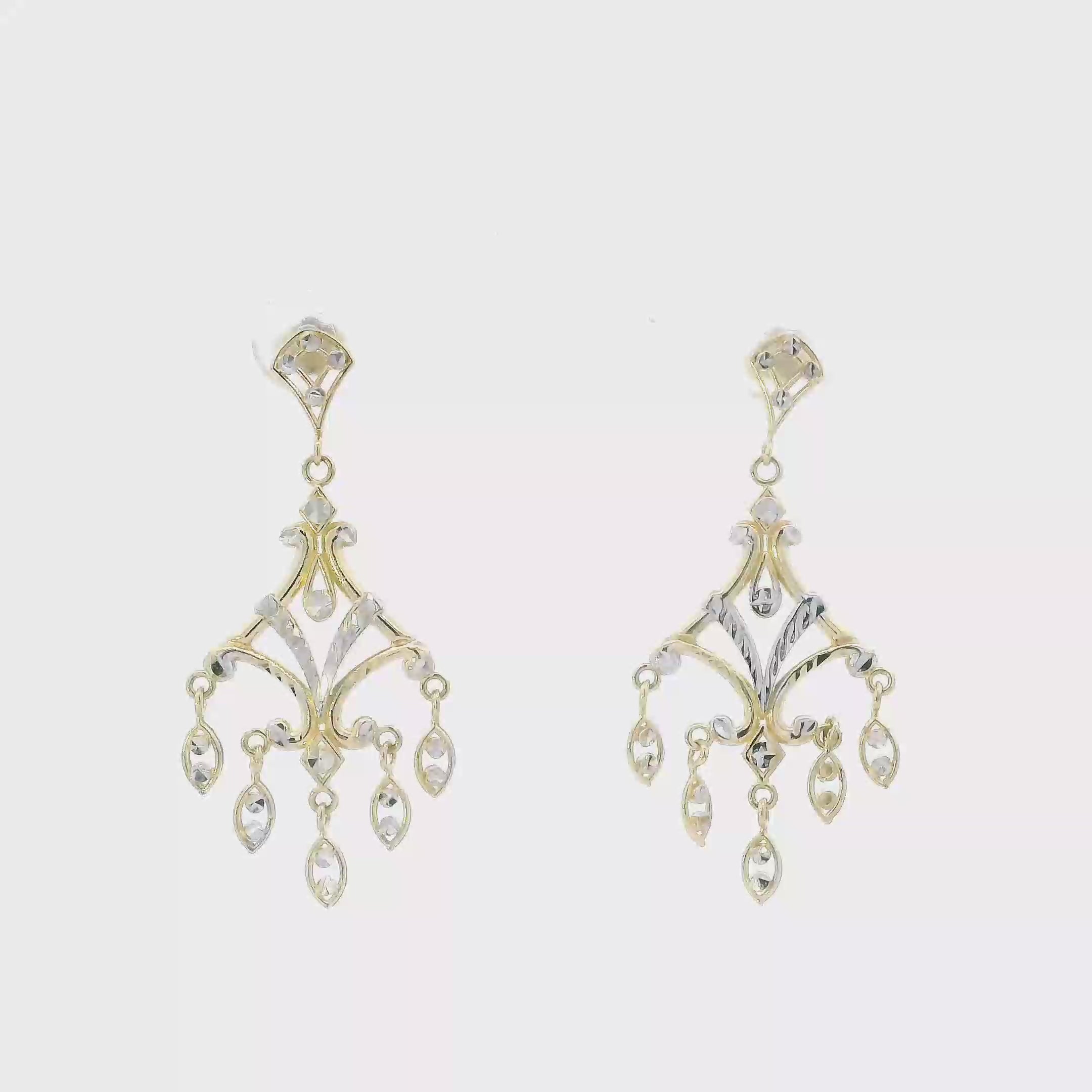 14K White & Yellow Gold Chandelier Dangle Earrings