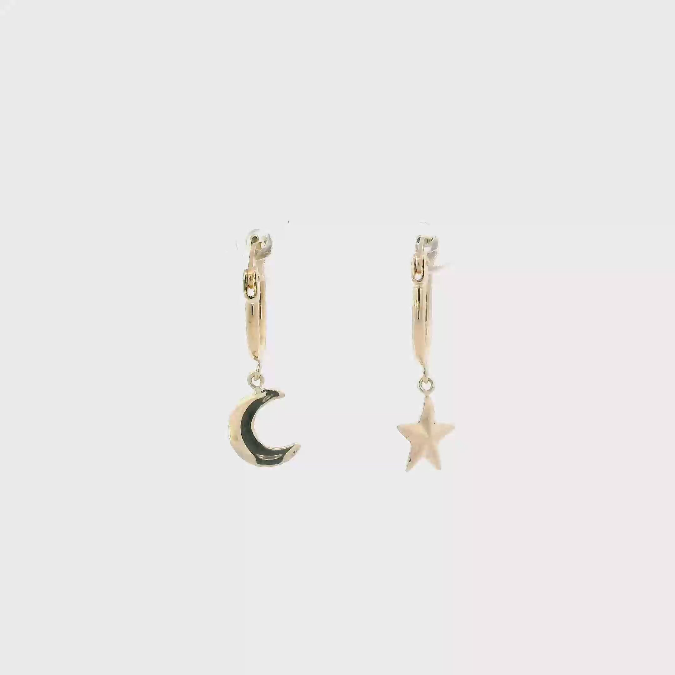 10K Yellow Gold Star & Moon Hoop Earrings