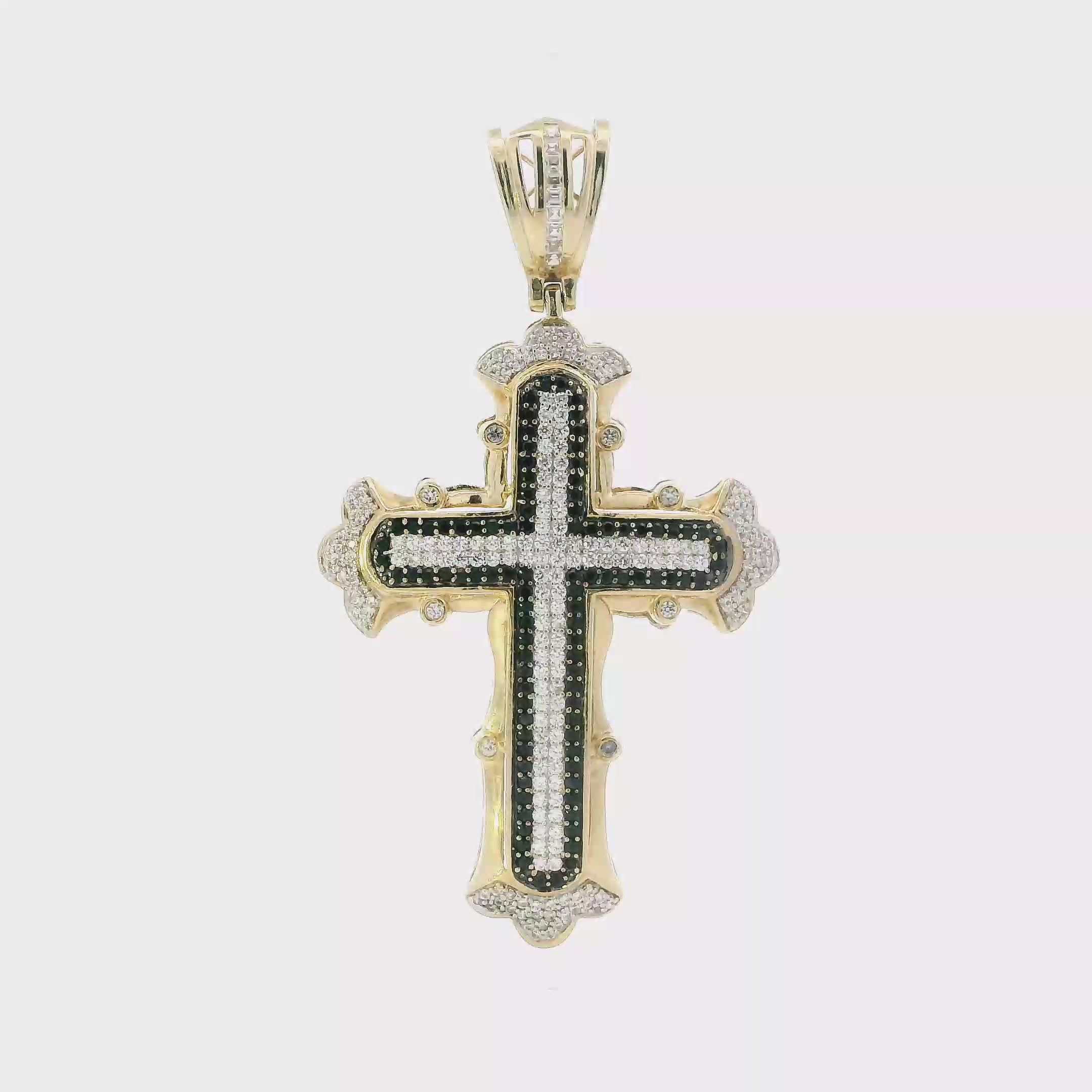 10K Yellow Gold White & Black Cz's Cross Pendants
