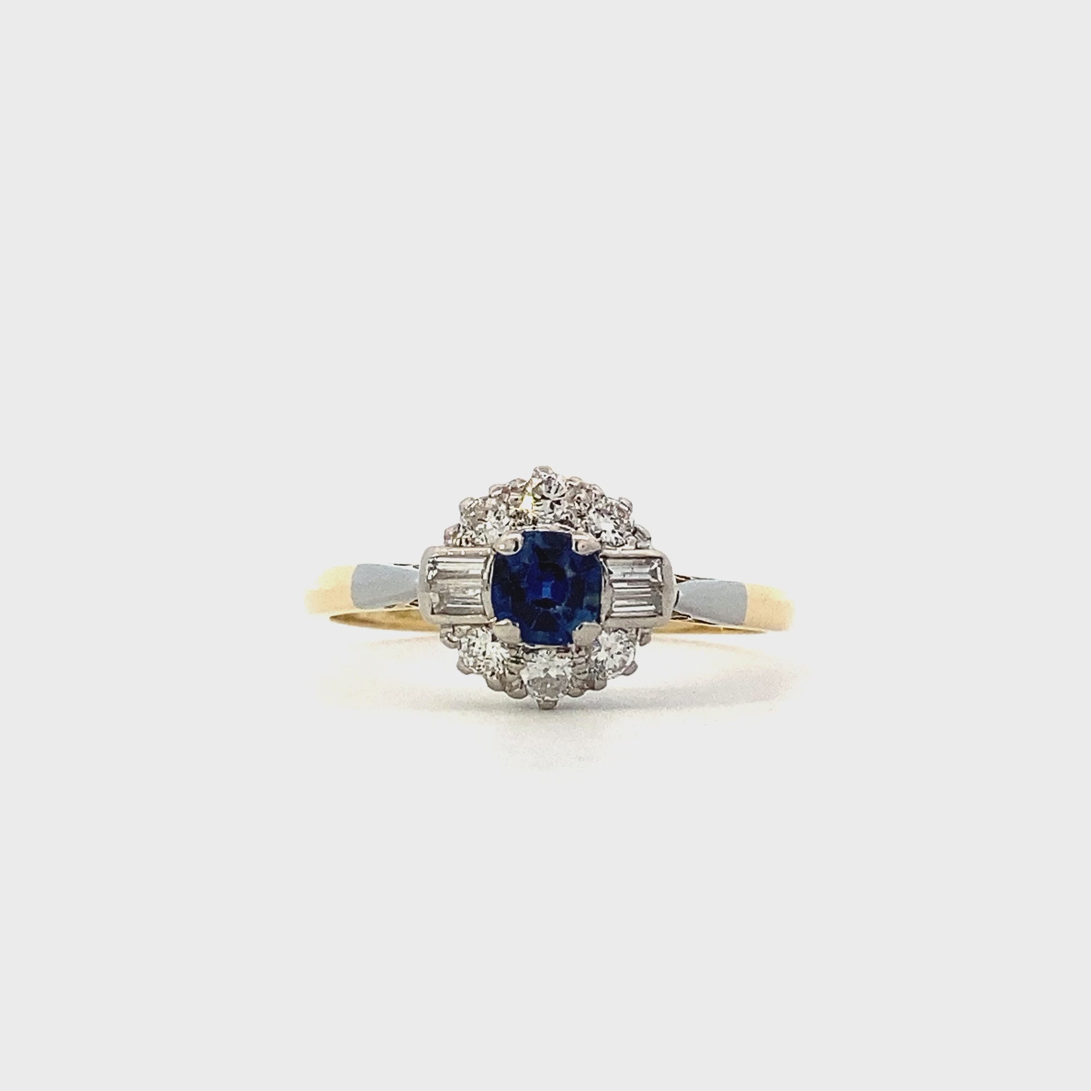 14K Yellow & White Gold Blue Sapphire Women's Diamond Ring - 0.42ct