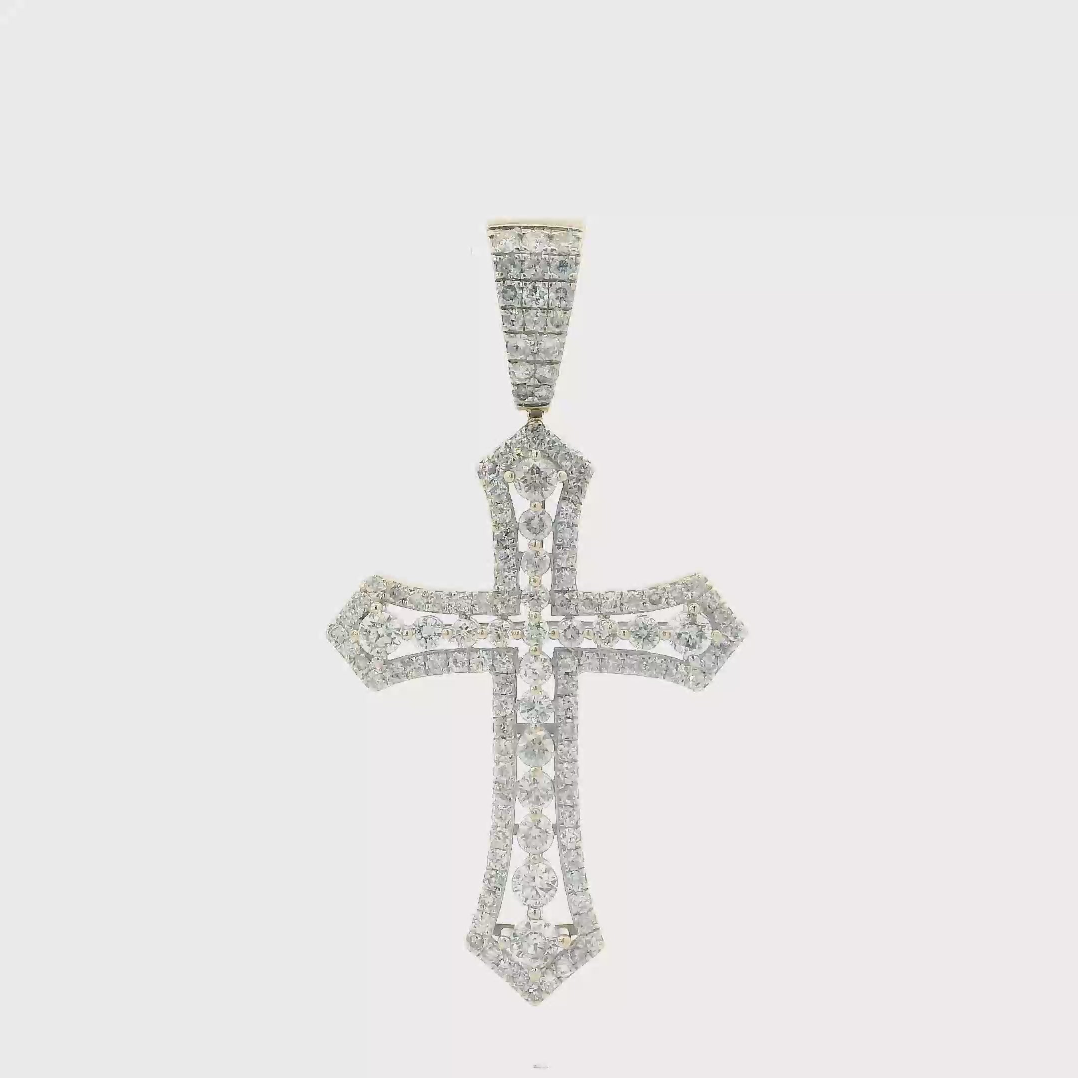 10K Yellow Gold Diamond Cross Pendant-2.19ct