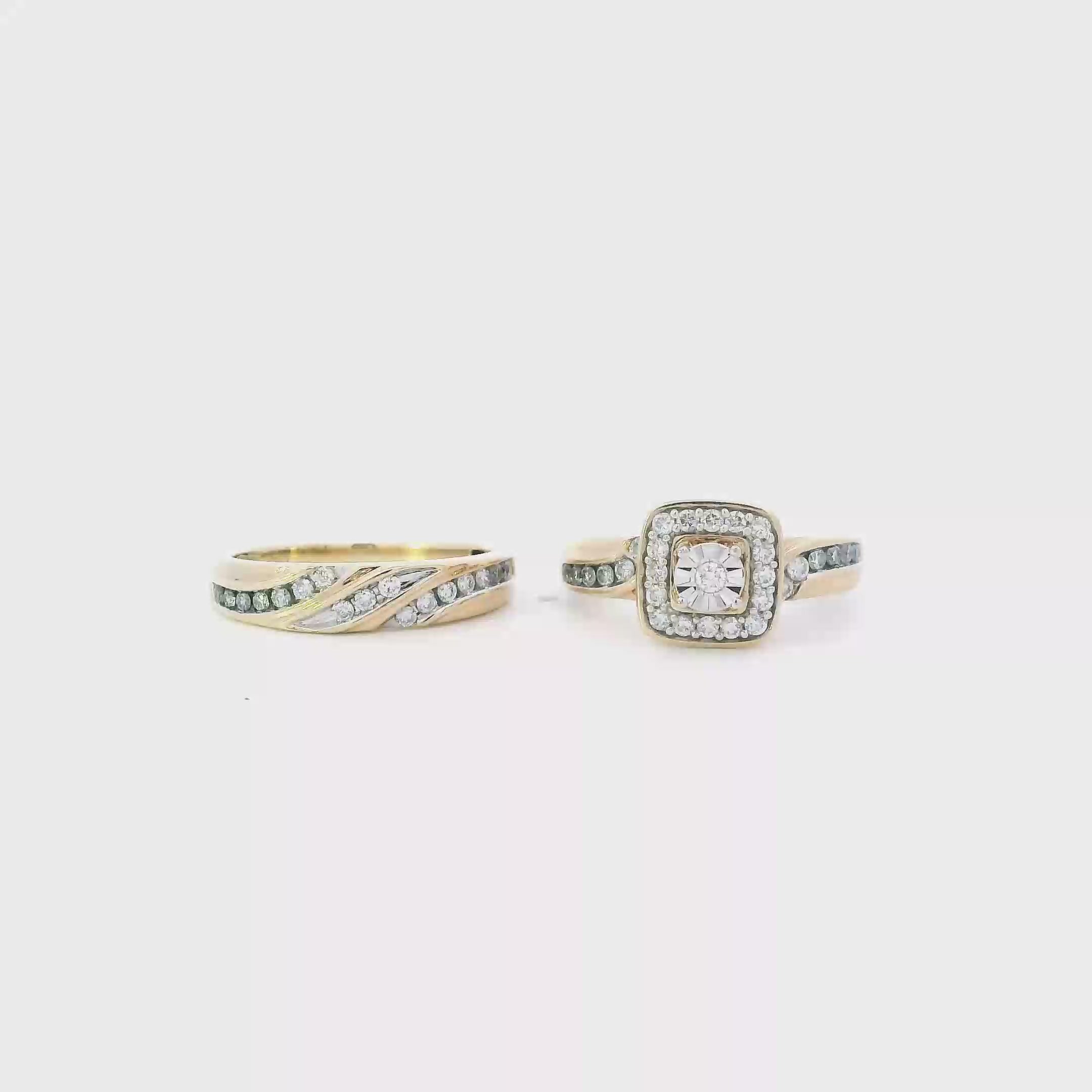 10K Yellow Gold Lab Diamond Womens Engagement & Wedding Ring Set - 0.42ct