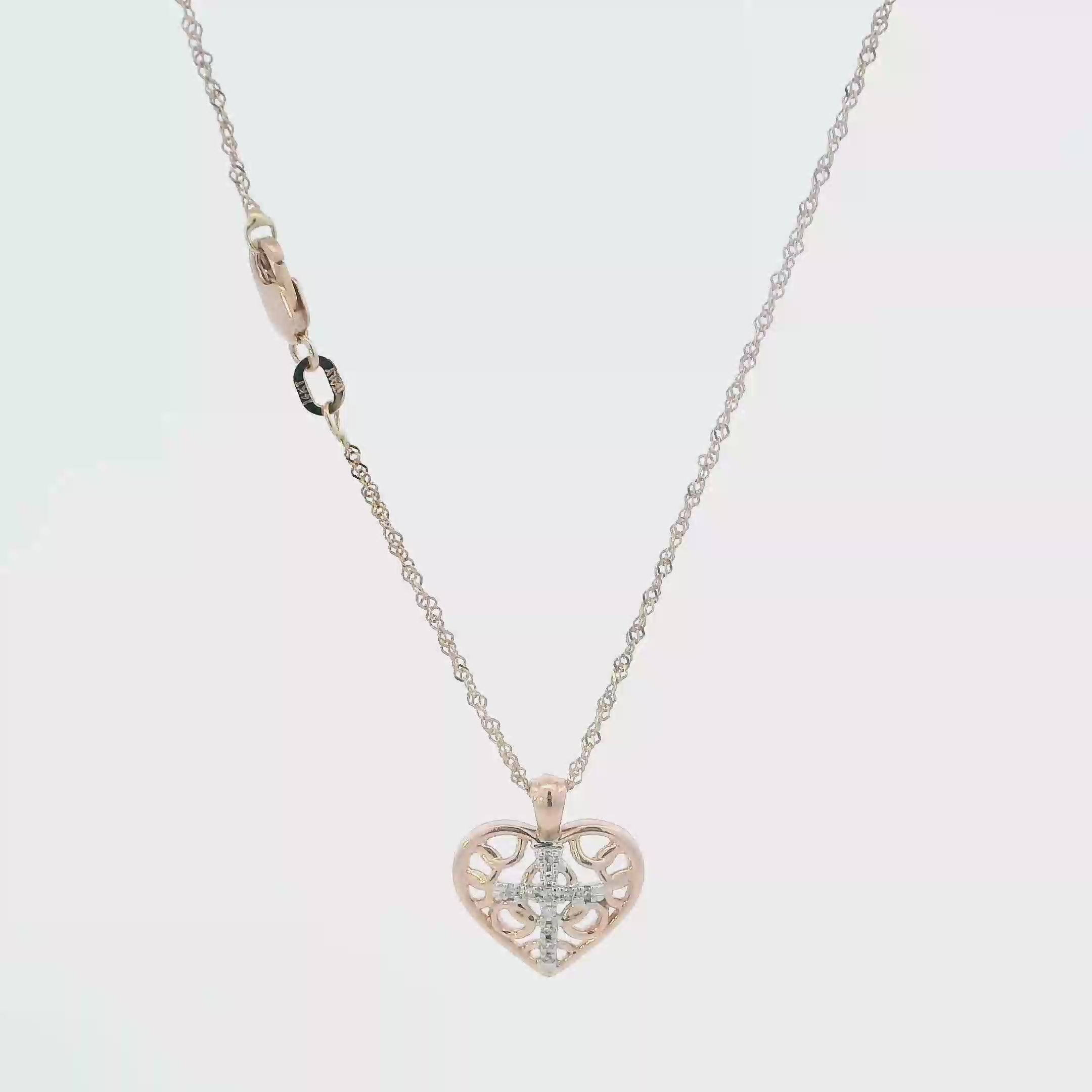 10K/14K Rose Gold Filigree Heart Pendant & 18