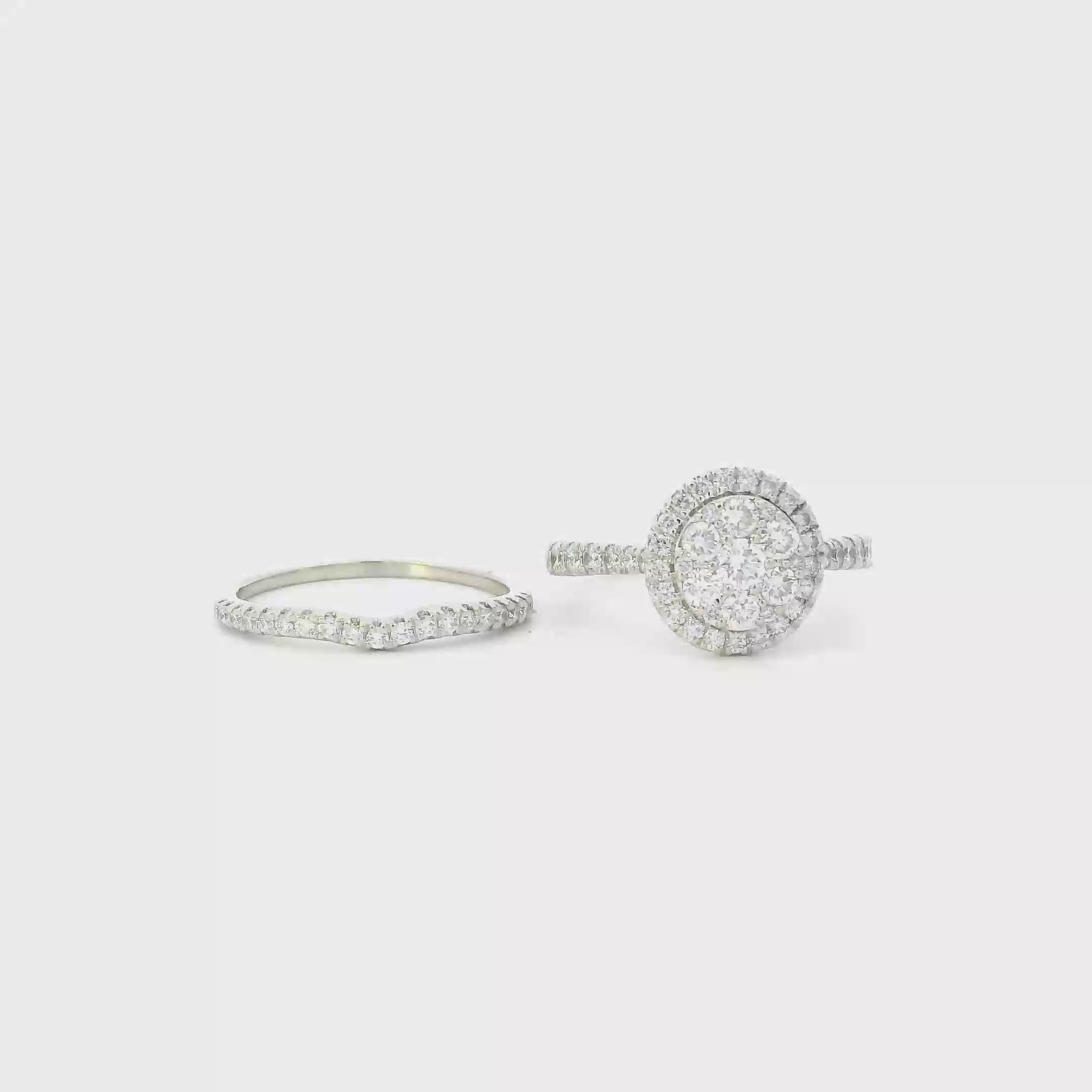 10K White Gold Lab Grown Diamond Womens Engagement & Wedding Ring Set - 1.04ct