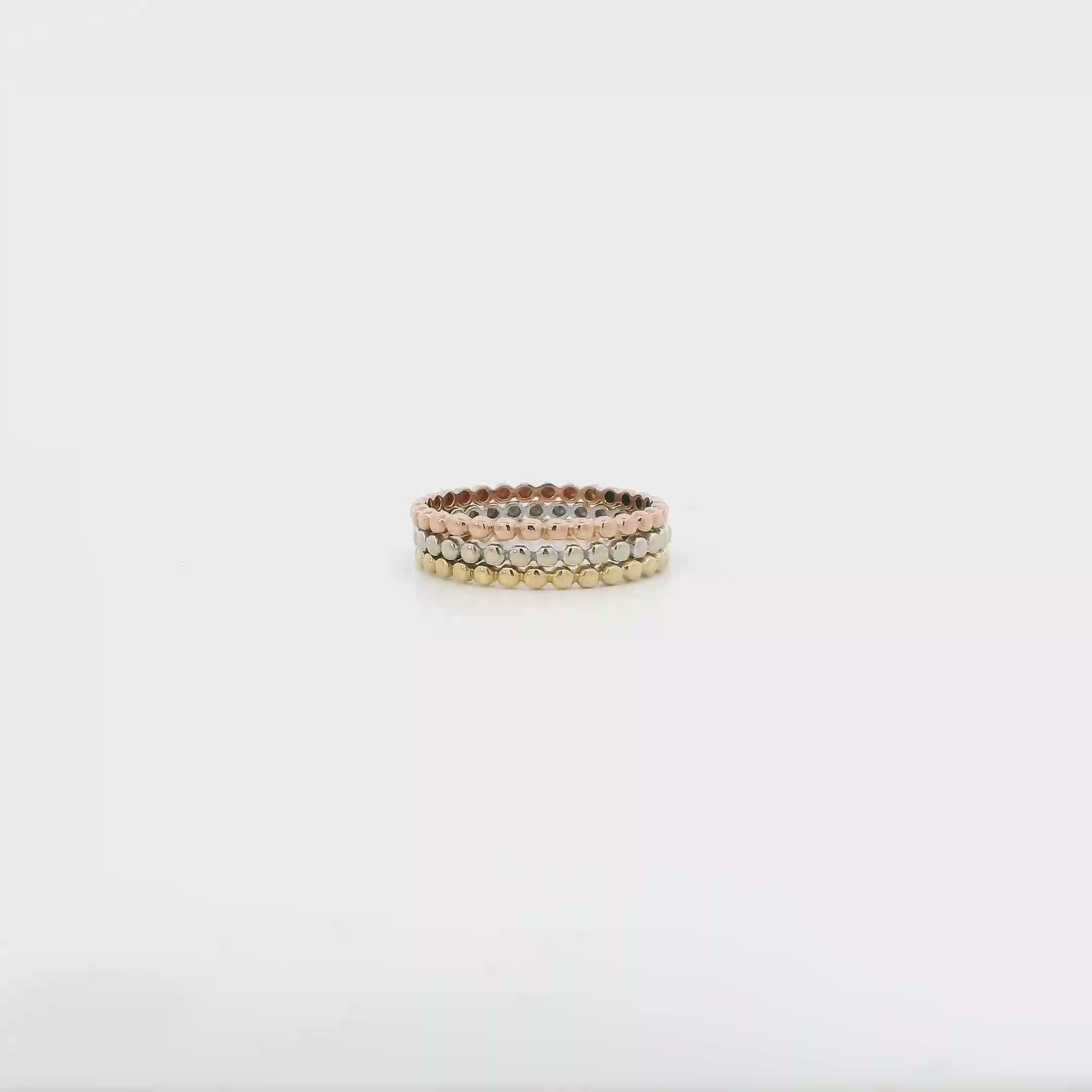18K Tri Color Gold Triple Layered Beaded Womens Ring