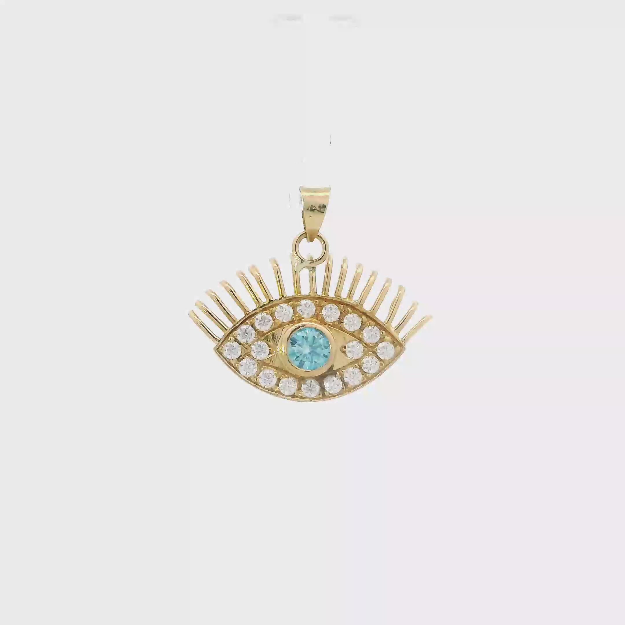 14K Yellow Gold Blue Moissanite & Moissanite Evil Eye Pendant
