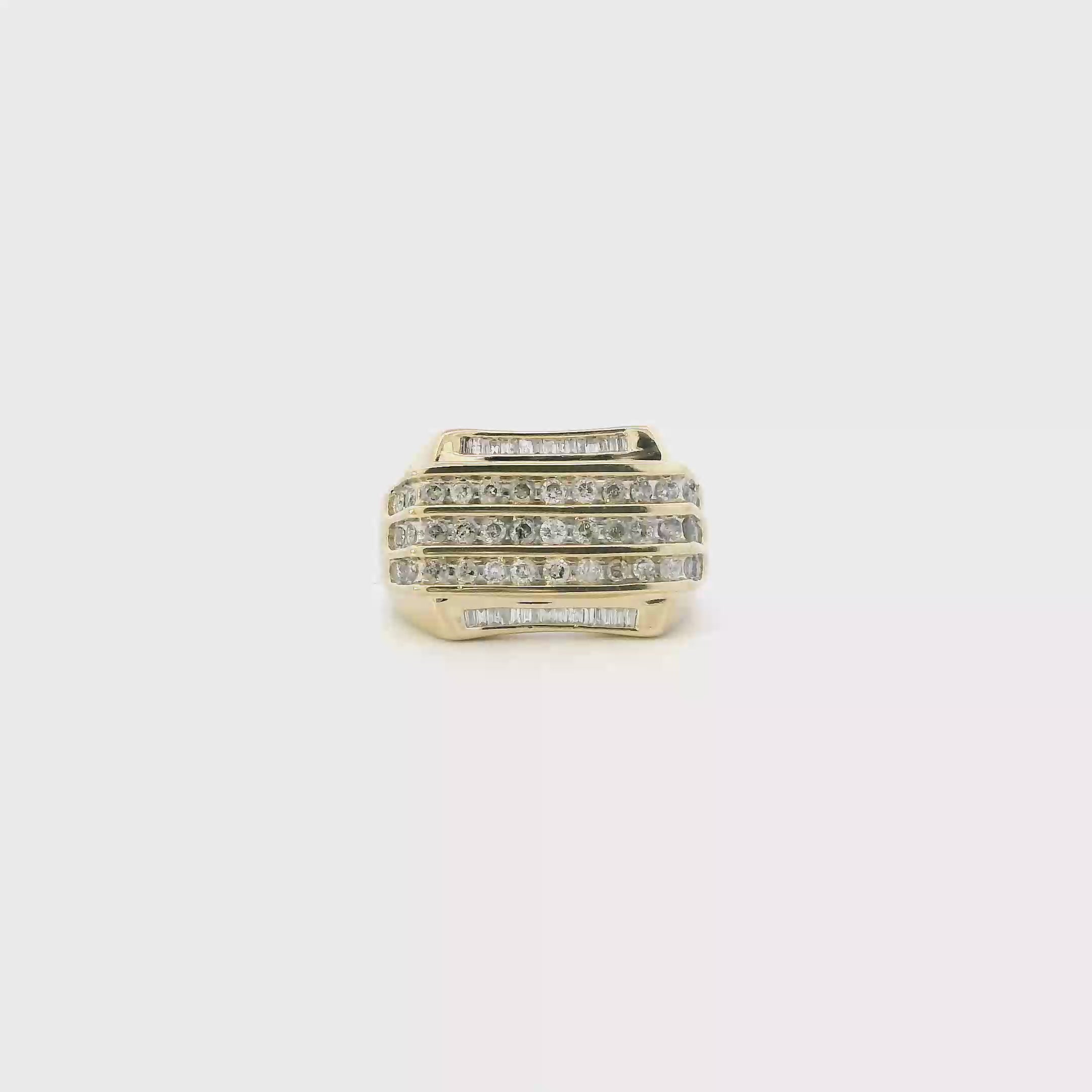 10K Yellow Gold Rectangle Diamond Mens Ring - 0.98ct