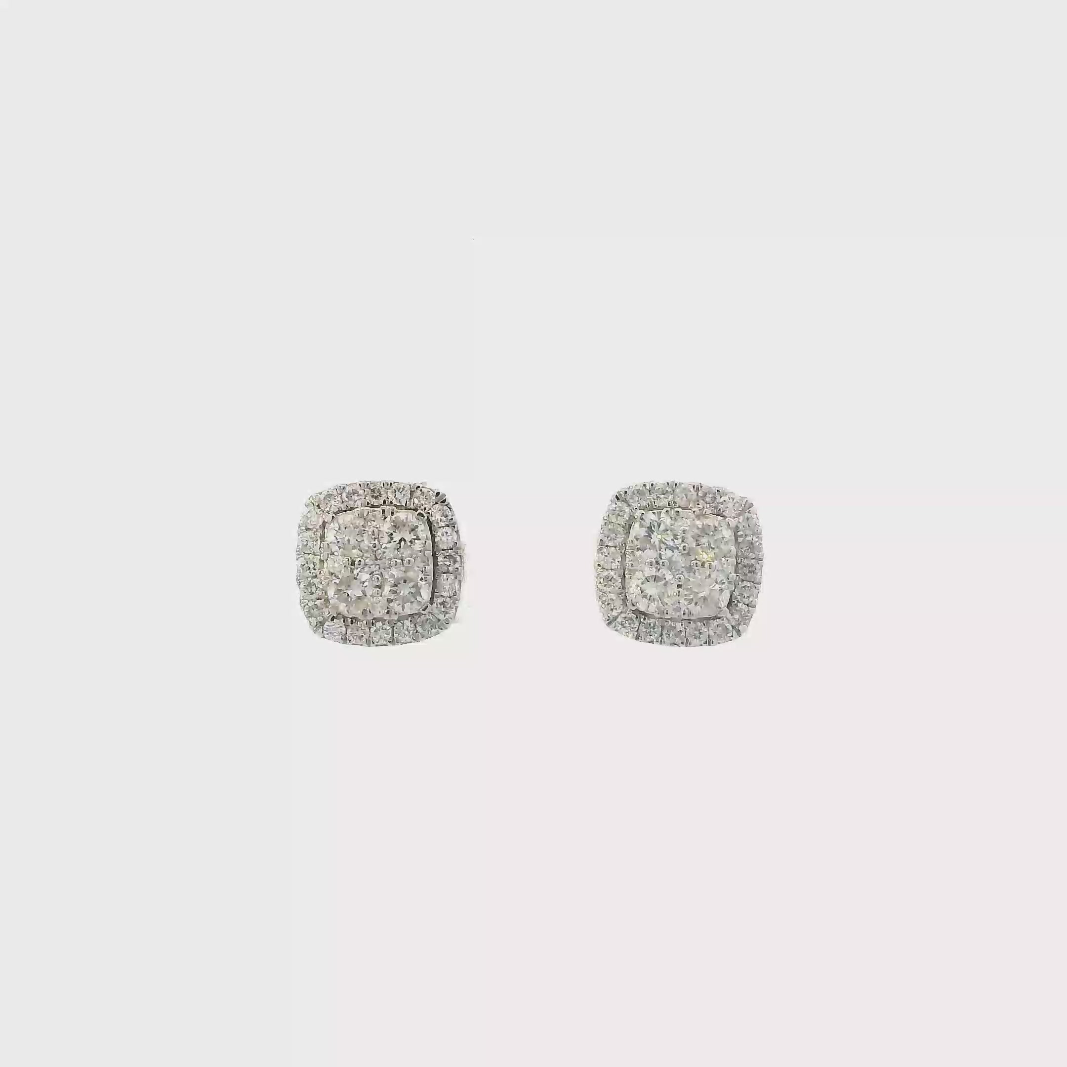 14K Yellow Gold Diamond Square Earrings-0.88ct