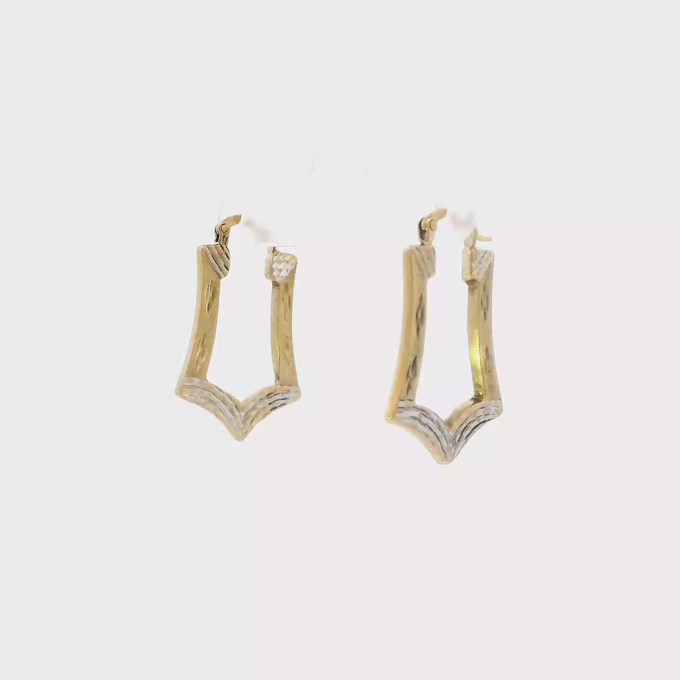 10K Yellow & White Gold Rectangle Hollow Hoop Earrings
