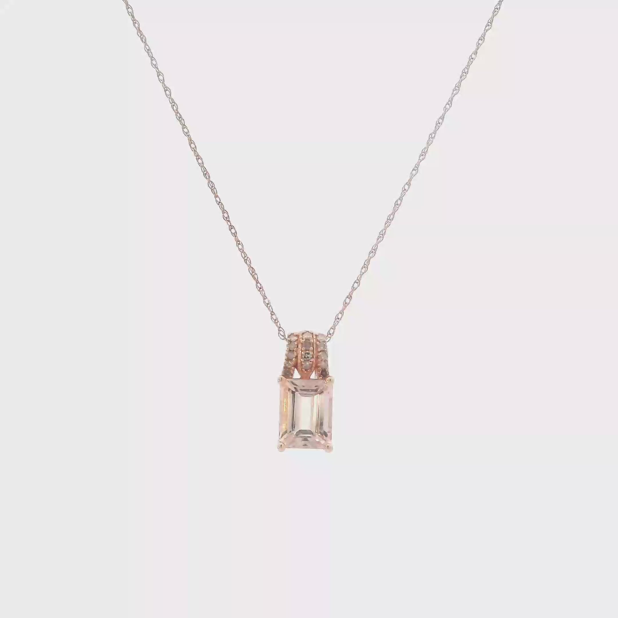 14K Rose Gold Morganite & Diamonds Pendant & 18