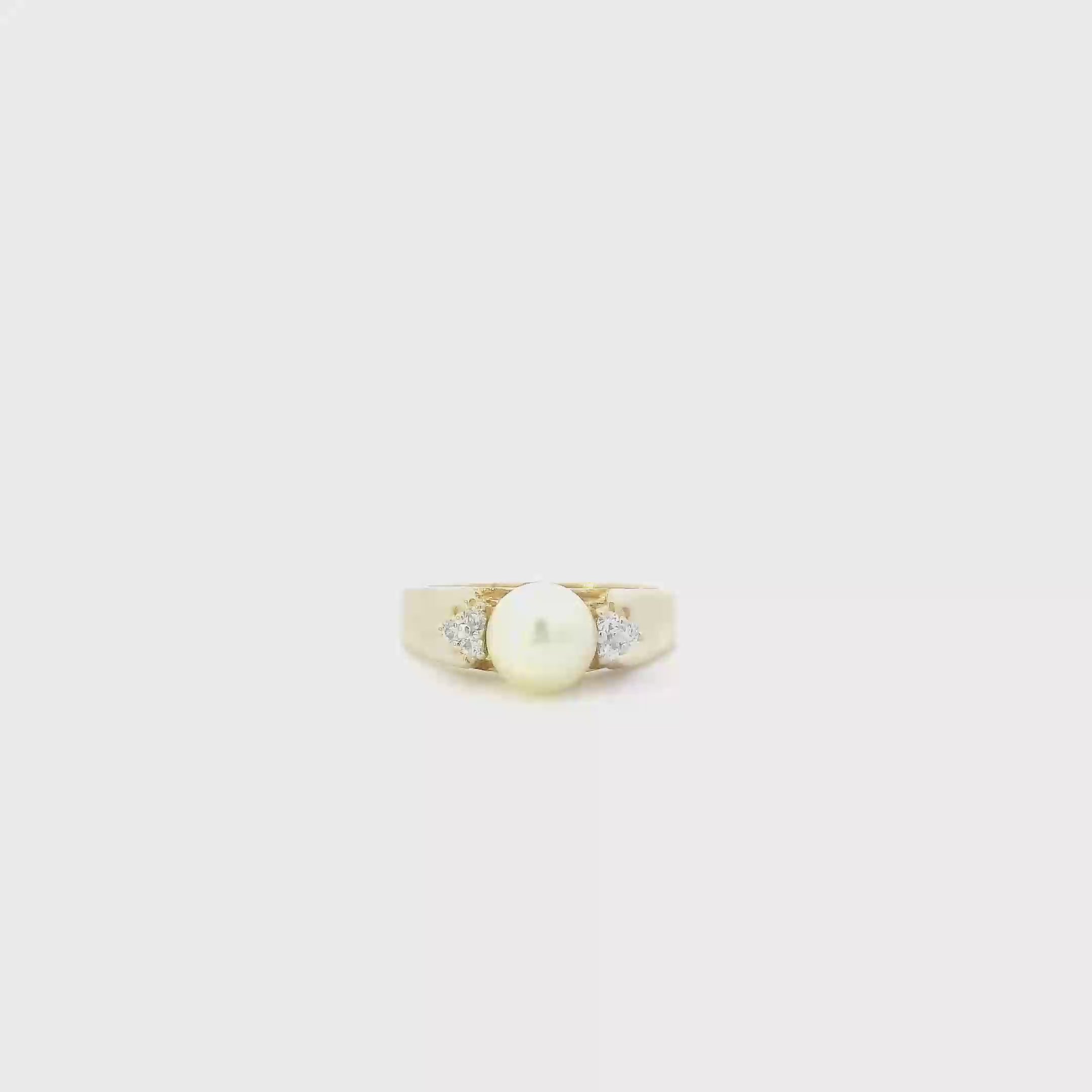 14K Yellow Gold Diamonds & Pearl Womens Ring - 0.09ct