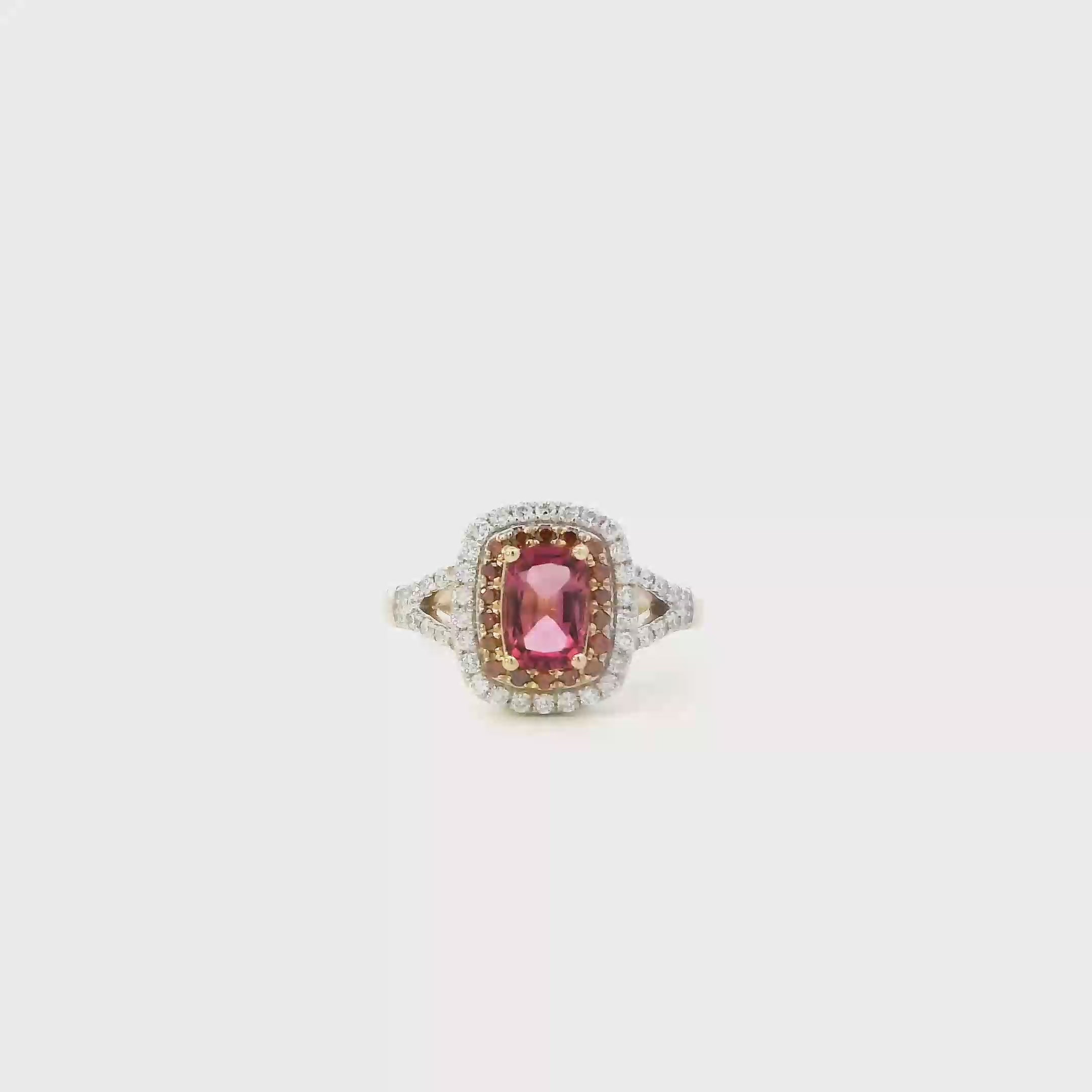 14K Yellow Gold Pink Tourmaline & Orange Diamond Women's Ring-0.35ct