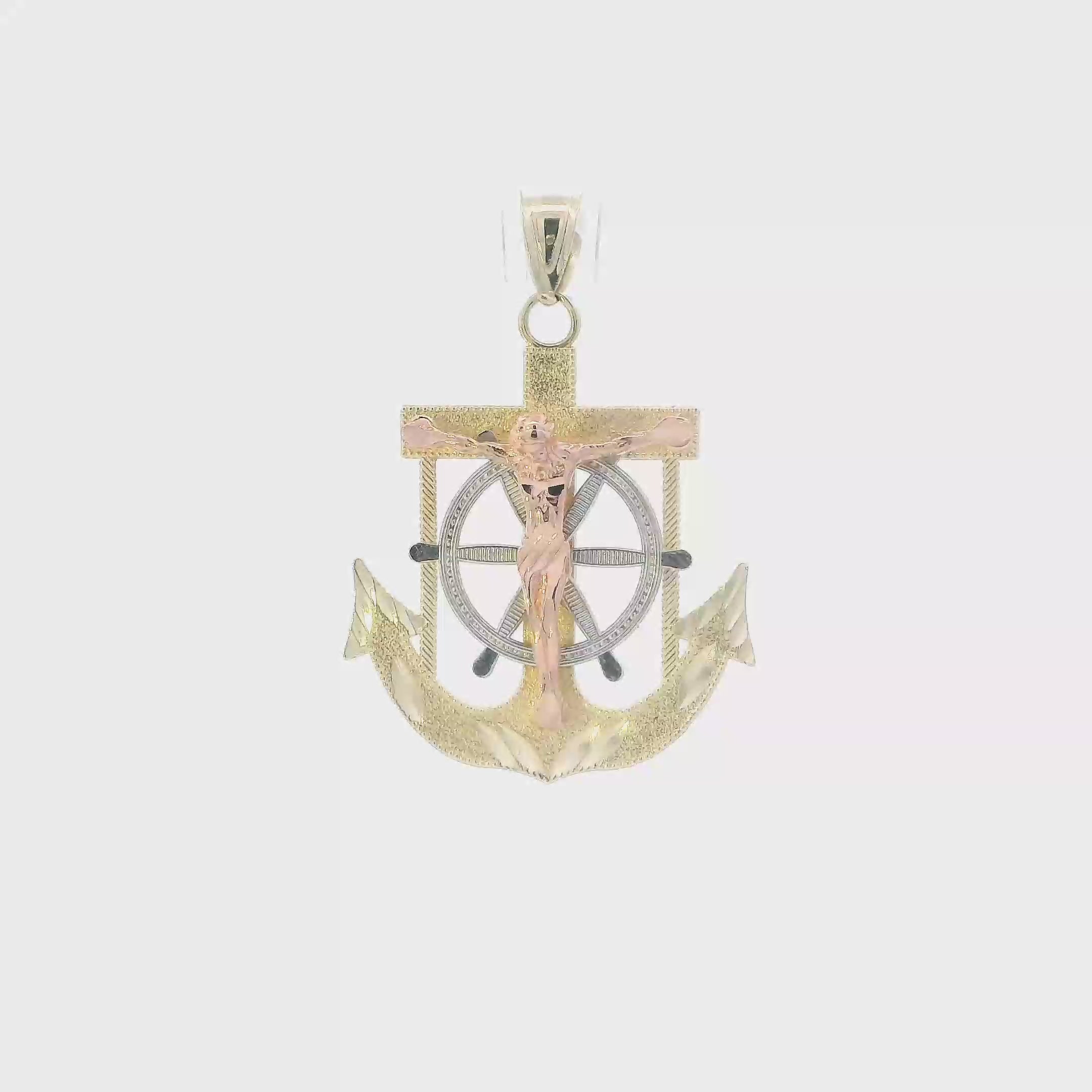 14K Tri Color Gold Religious Anchor Pendant