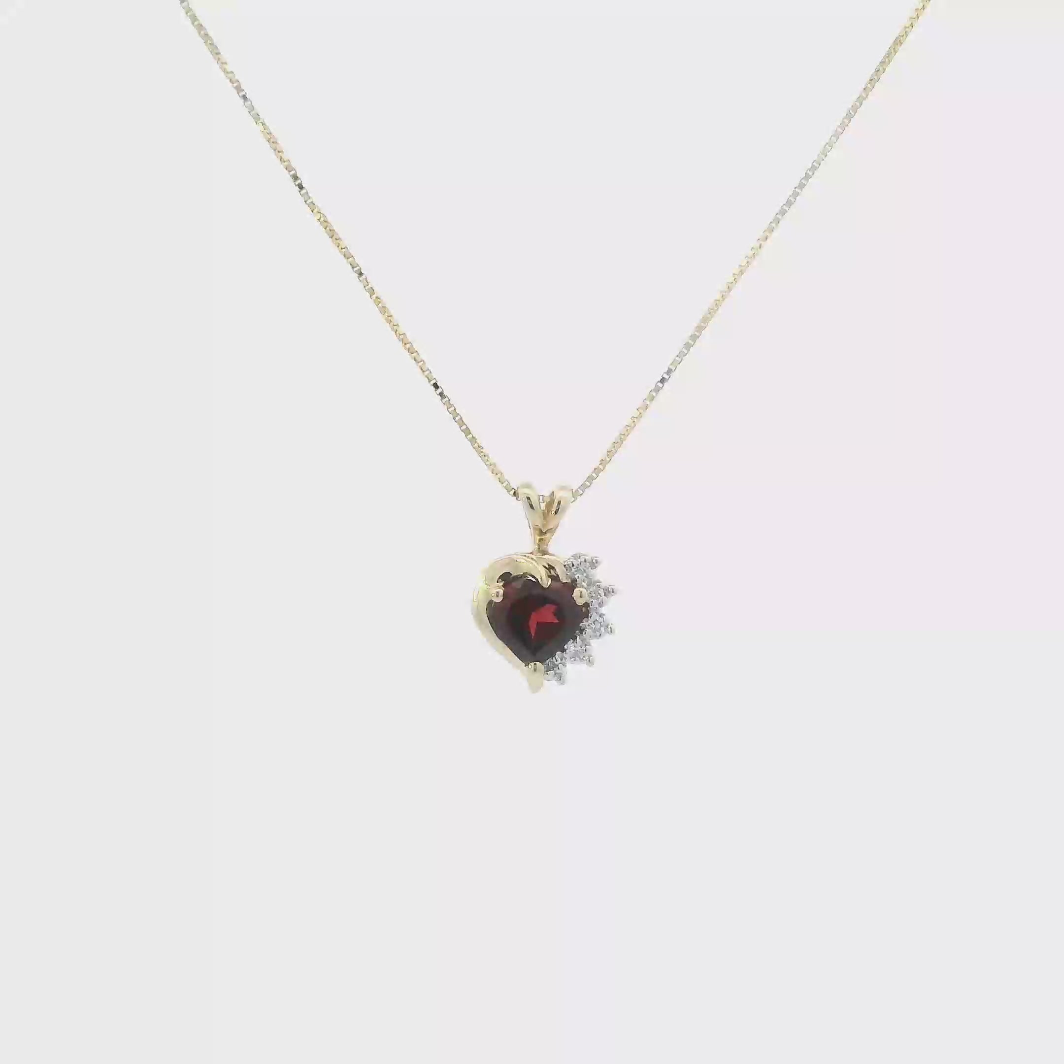 14K Yellow Gold Heart Garnet & Diamonds Pendant & 17