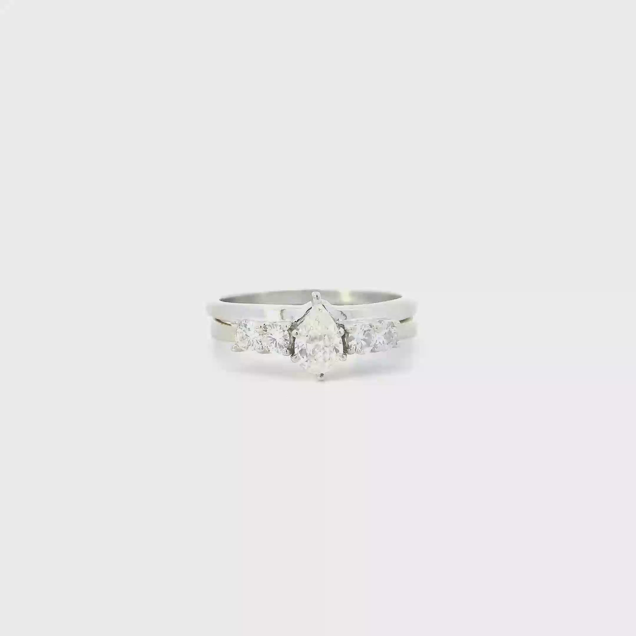 14K White Gold Diamond Womens Engagement & Wedding Ring Set - 1.15ct
