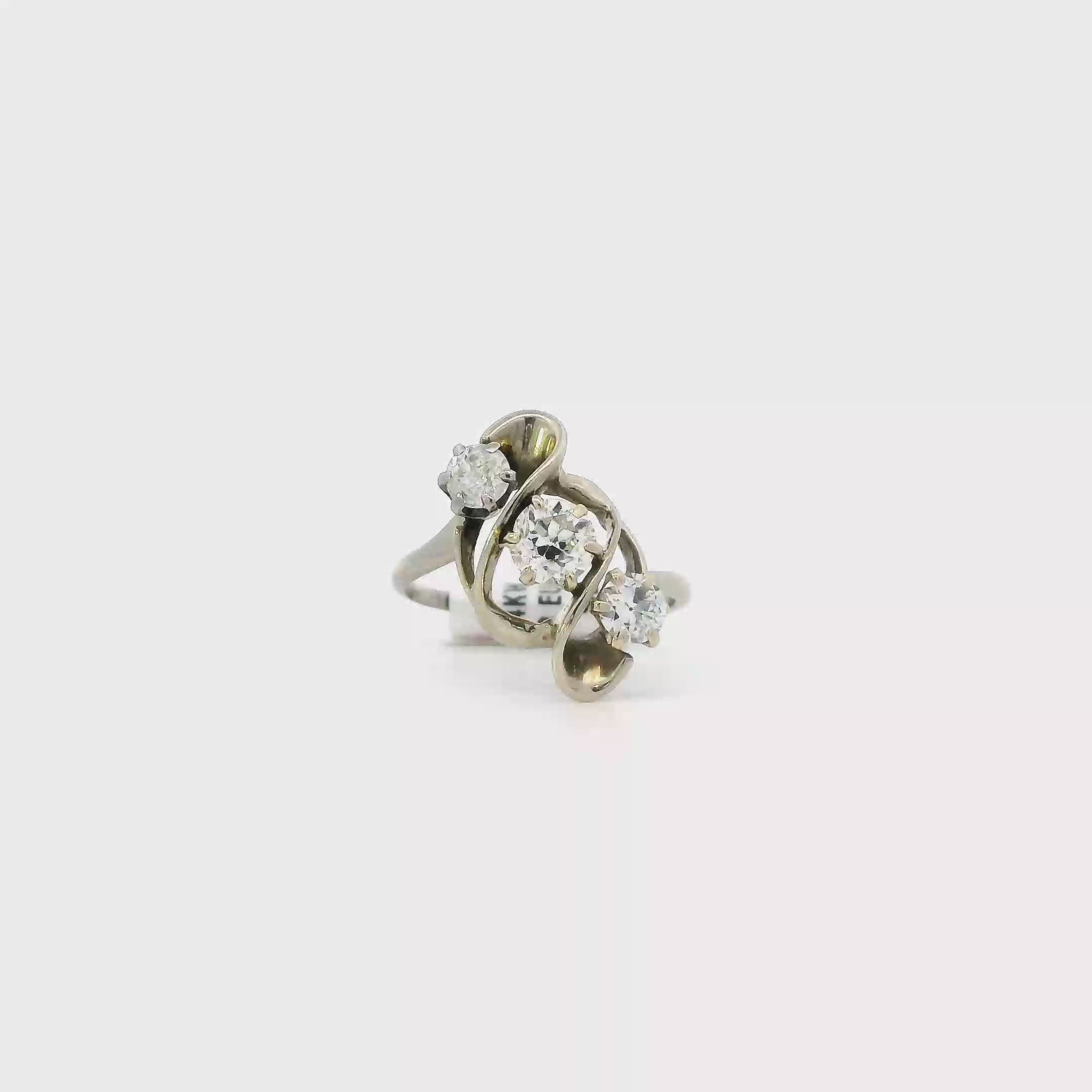 14K White Gold Old European Diamond Women's Ring-1.13ct