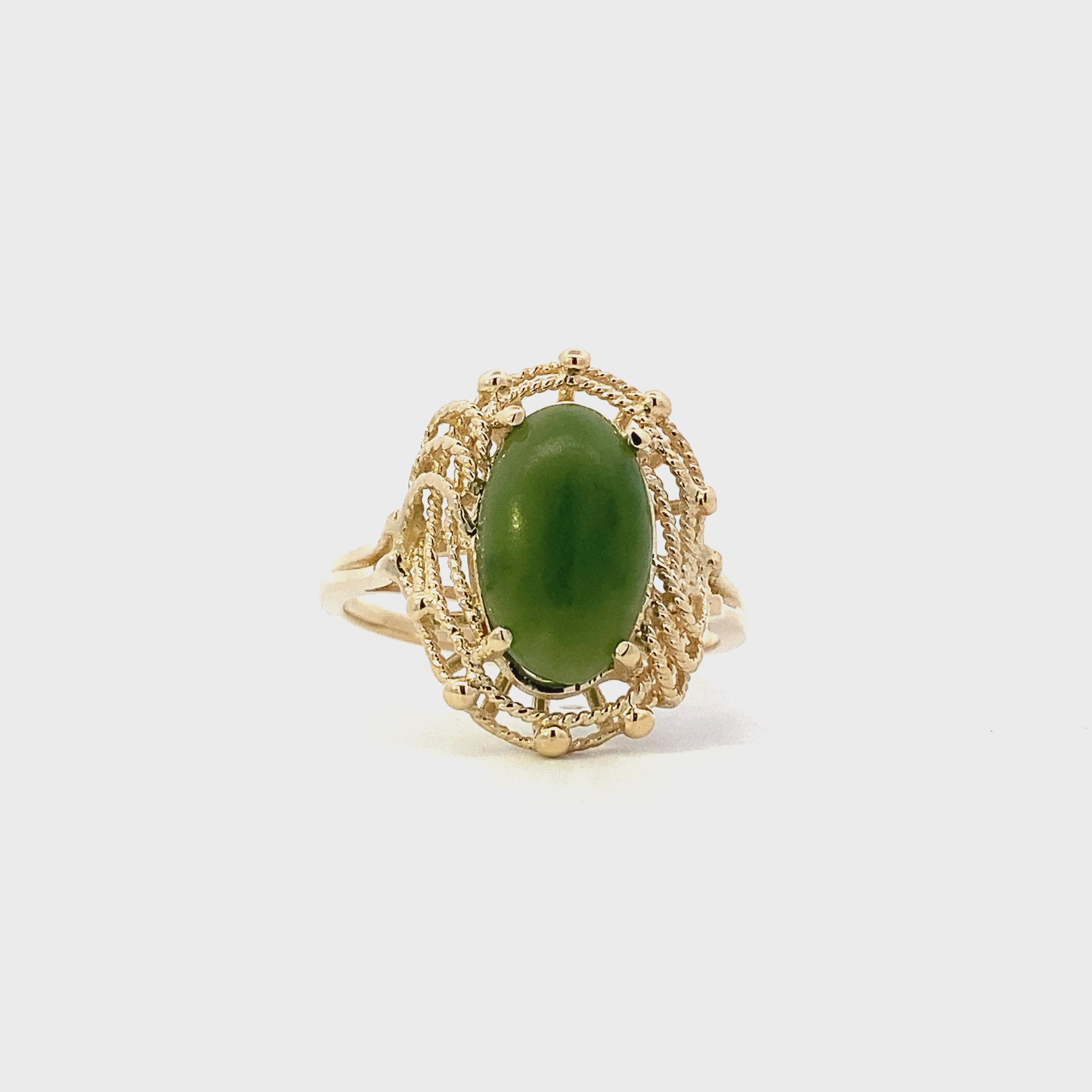 14K Yellow Gold Green Jade Ring