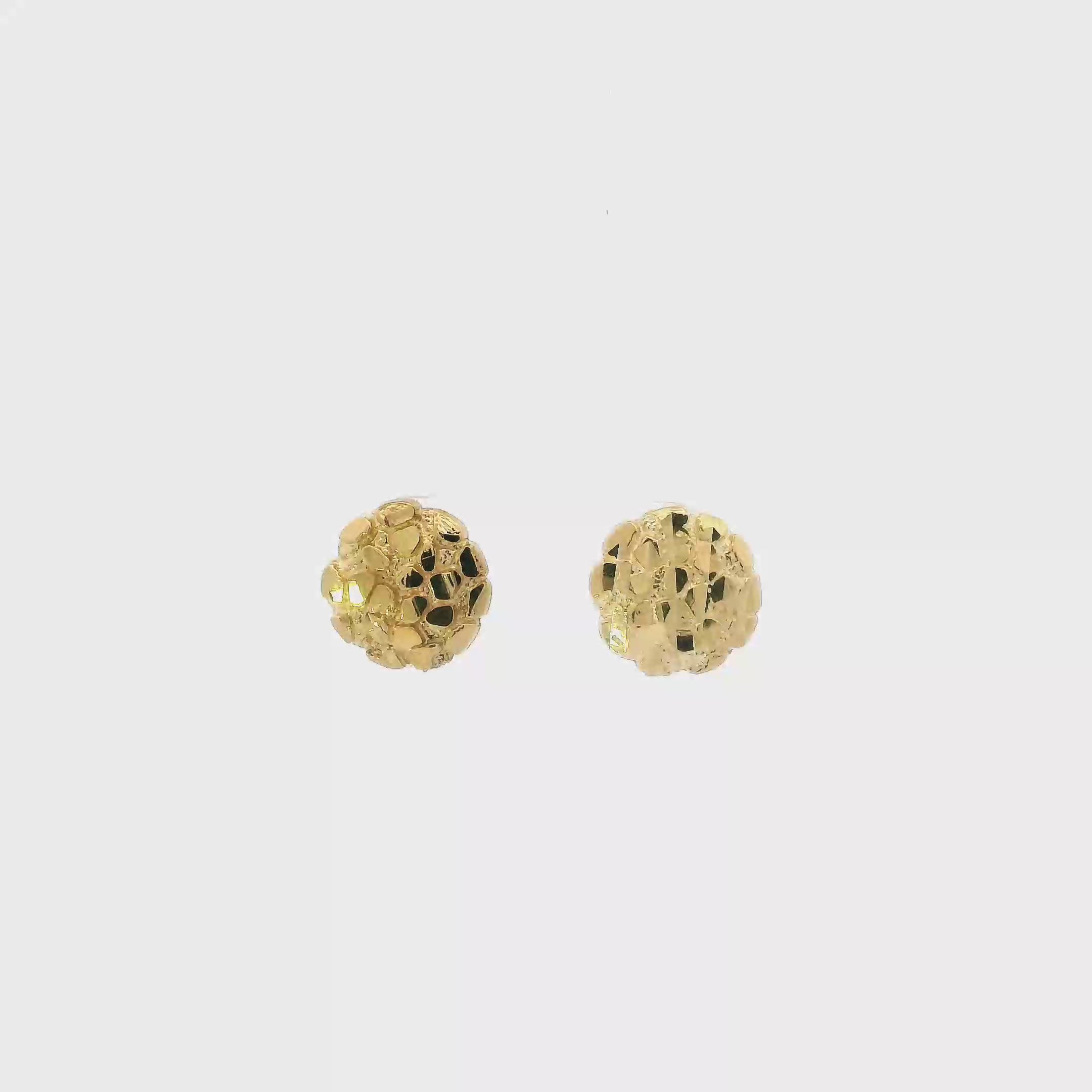 10K Yellow Gold Round Nugget Stud Earrings