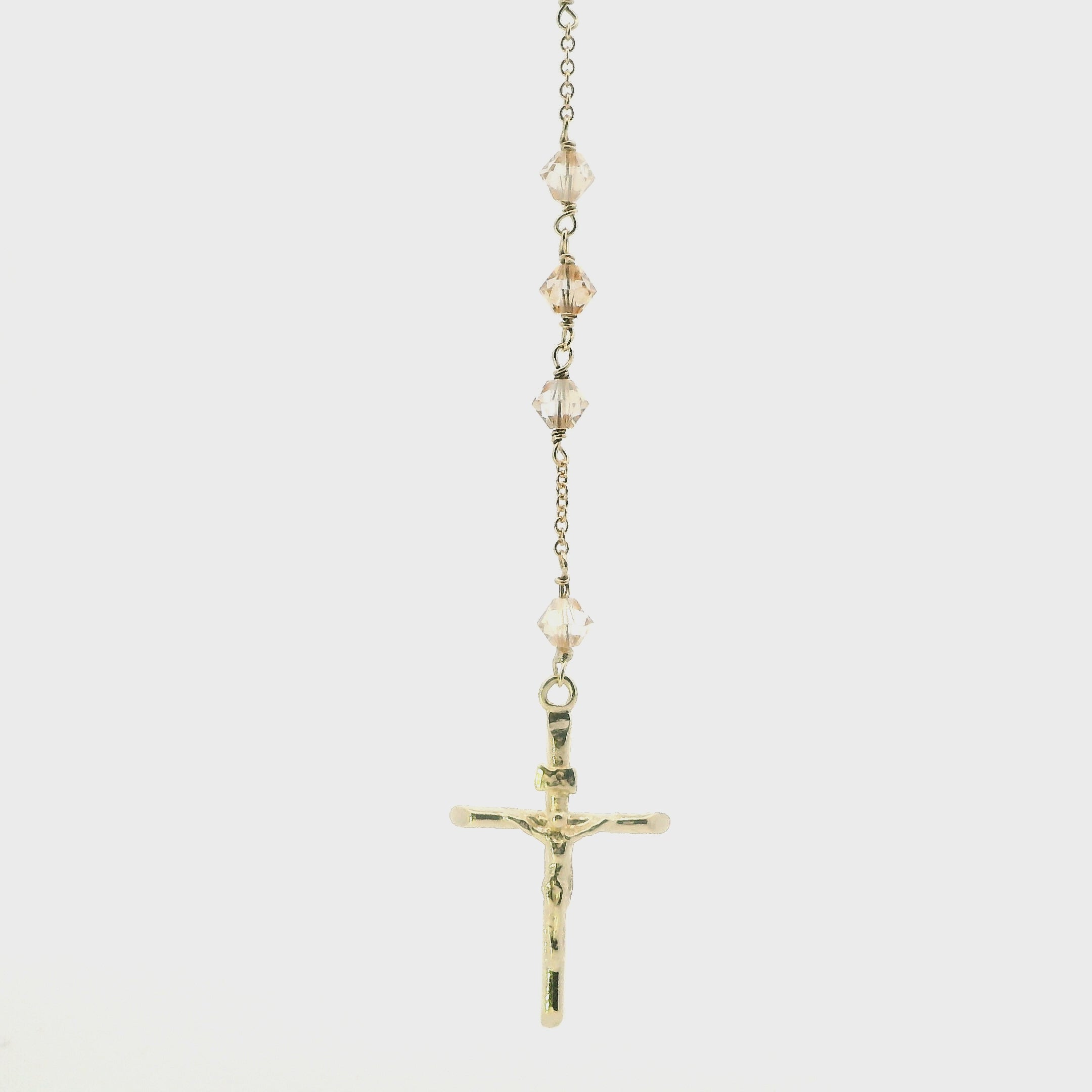 10K Yellow Gold Virgin Mary & Jesus Christ Clear Beaded Rosary