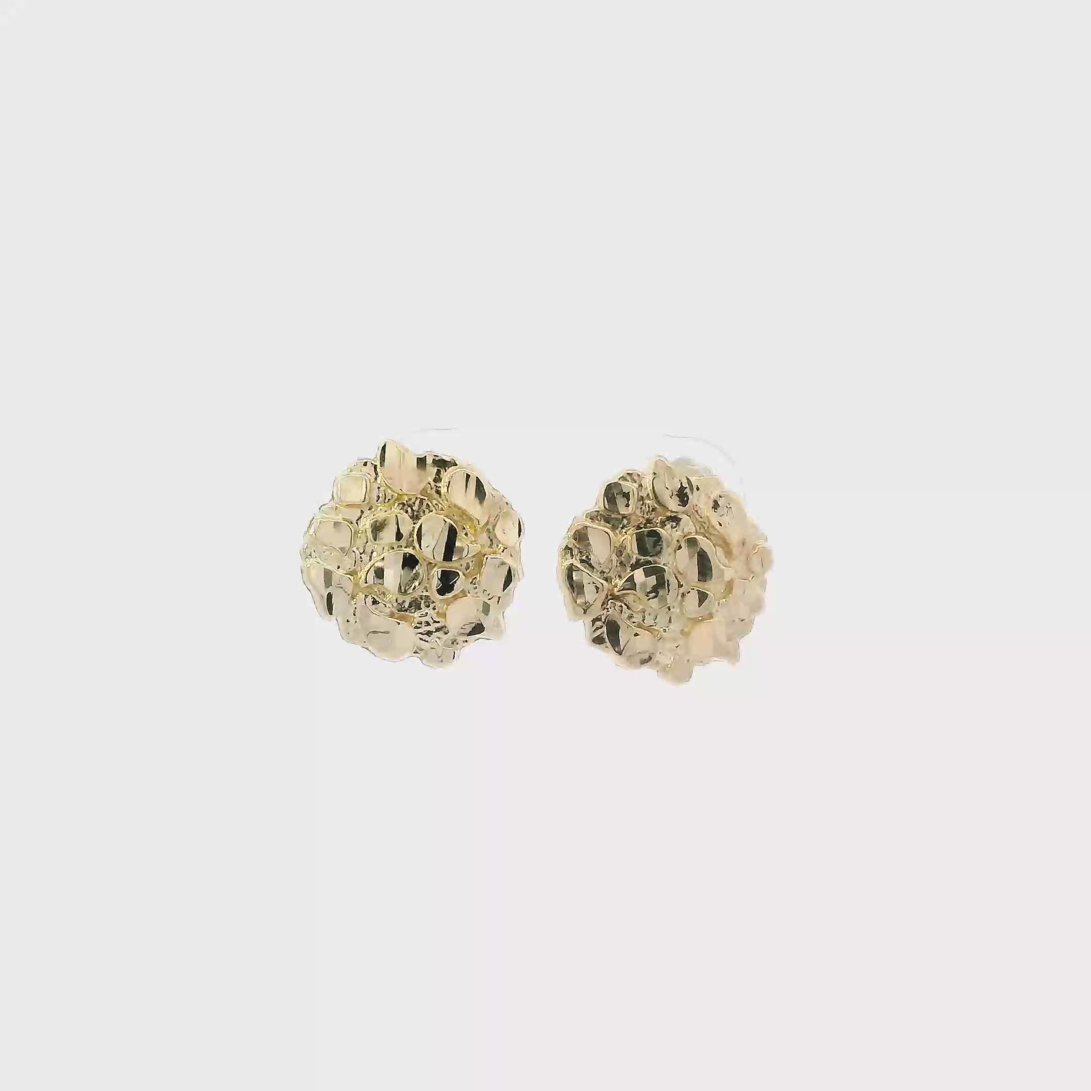 10K Yellow Gold Round Nugget Stud Earrings