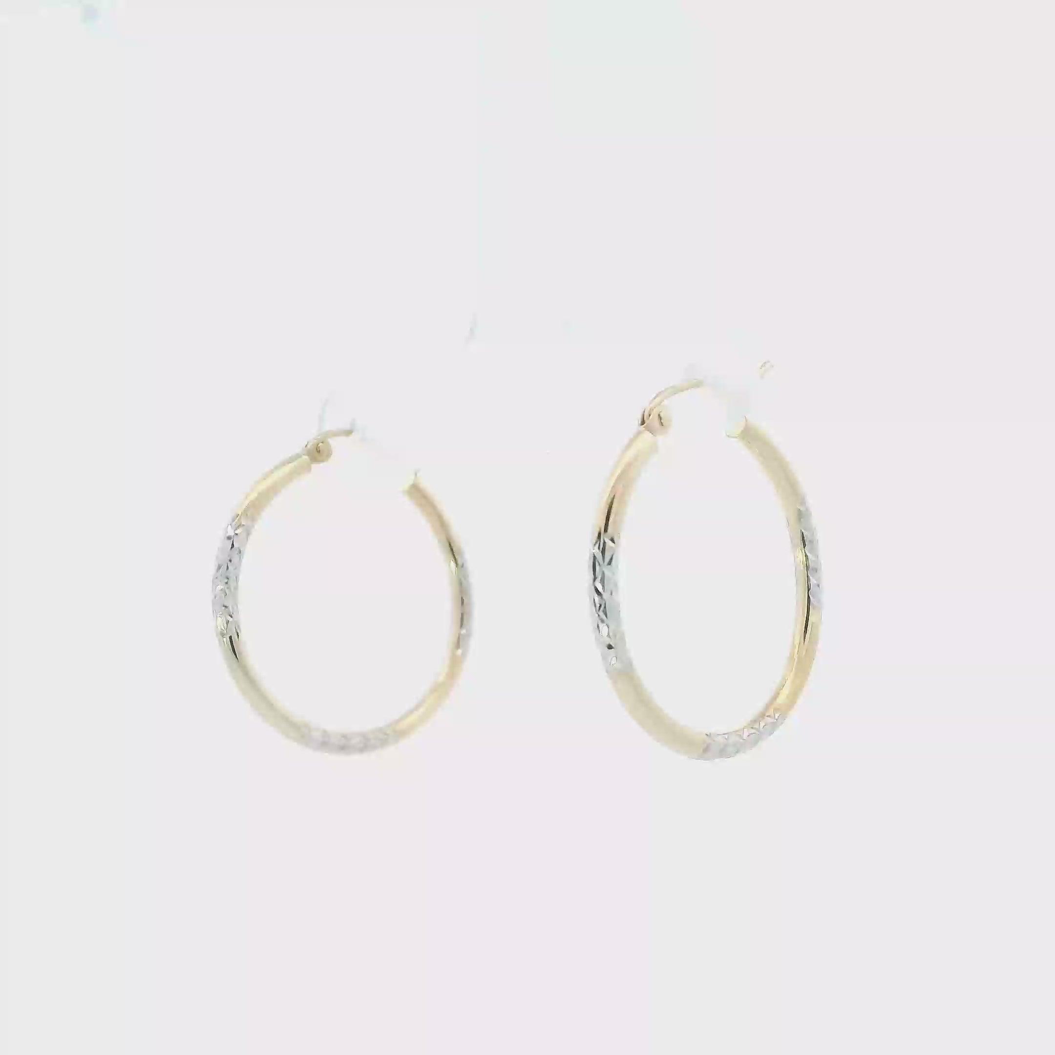 14K White & Yellow Diamond Cut Tube Hoop Earrings