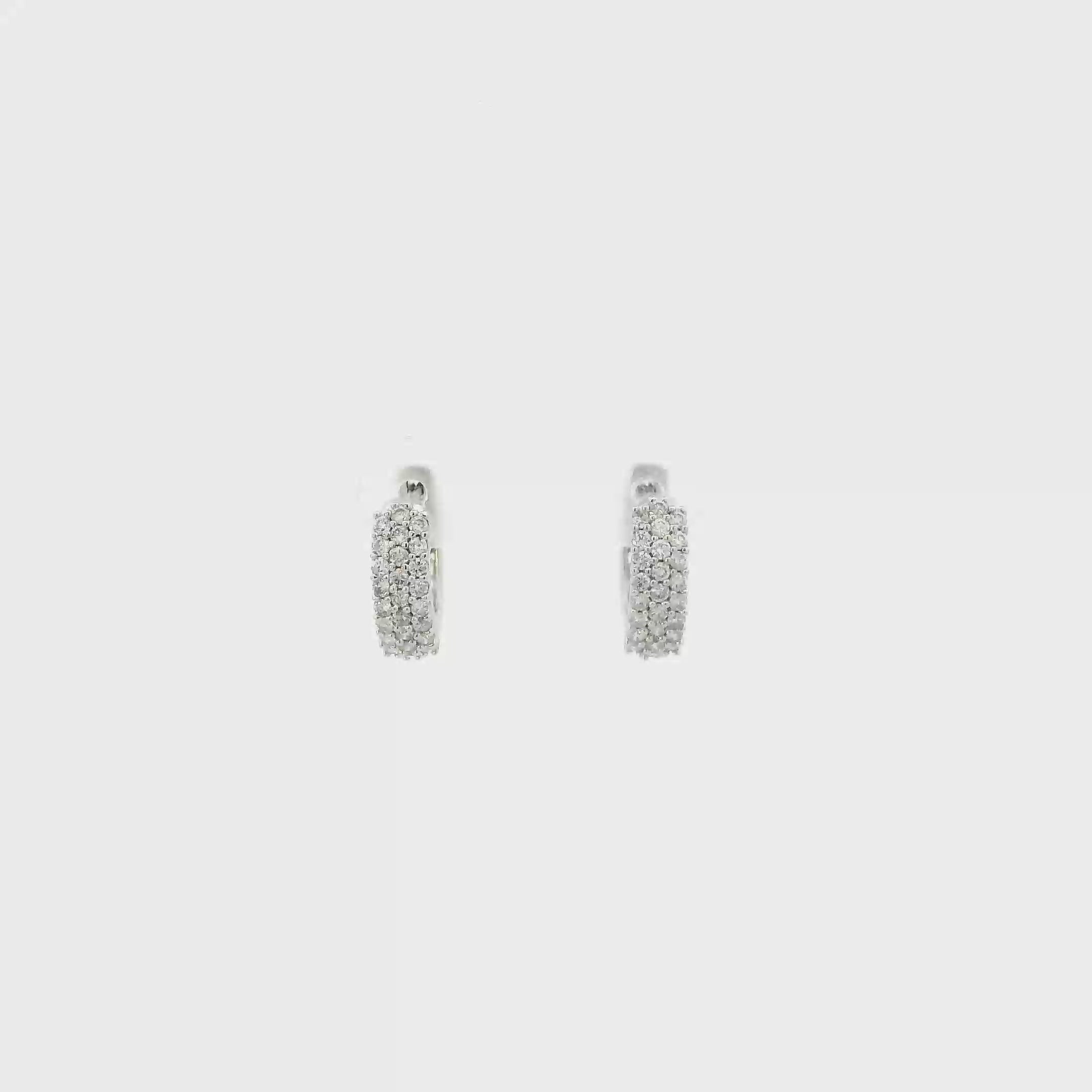 14K White Gold Diamond Huggie Hoop Earrings-0.40ct