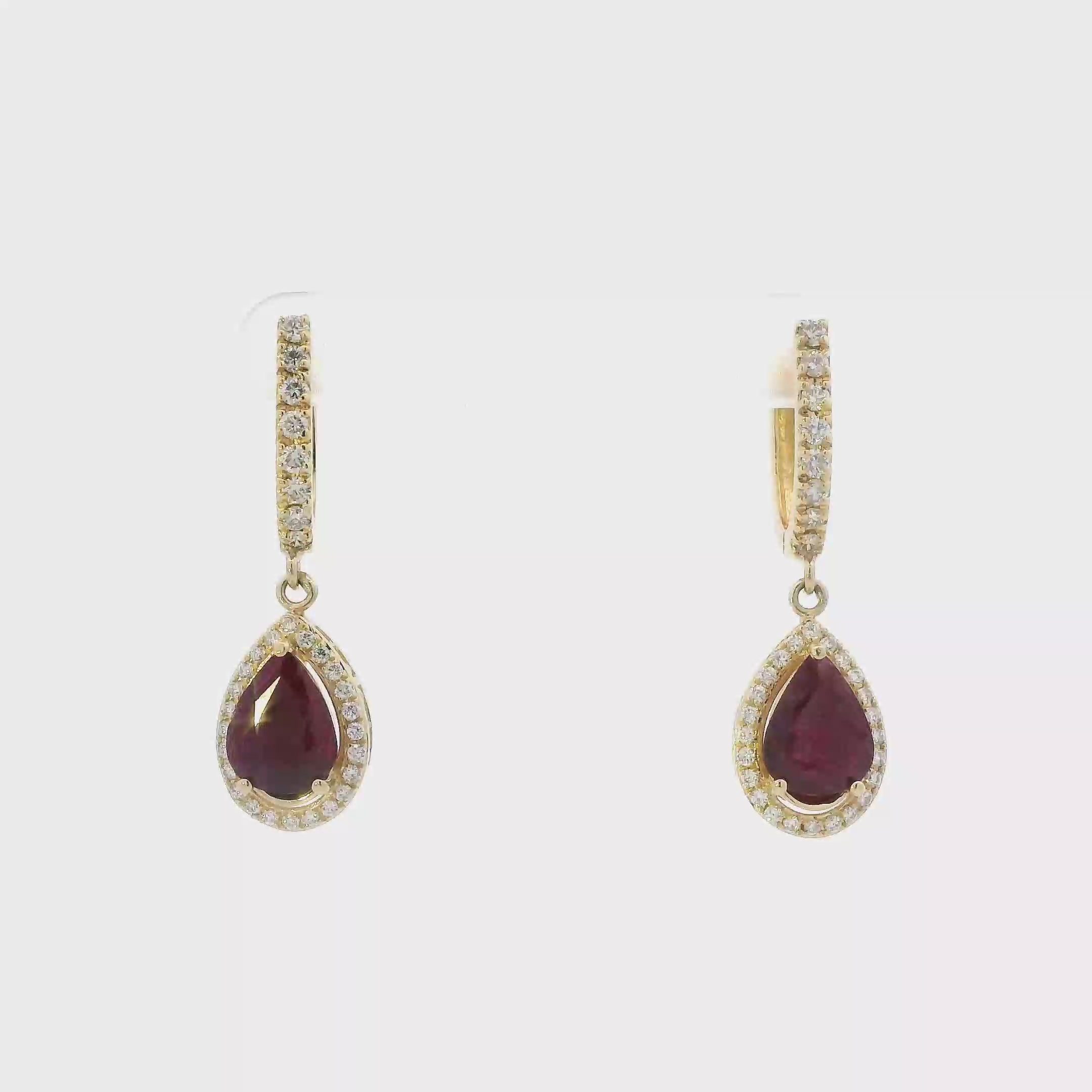 14K Yellow Gold Ruby & Diamond Dangle Earrings - 0.85ct
