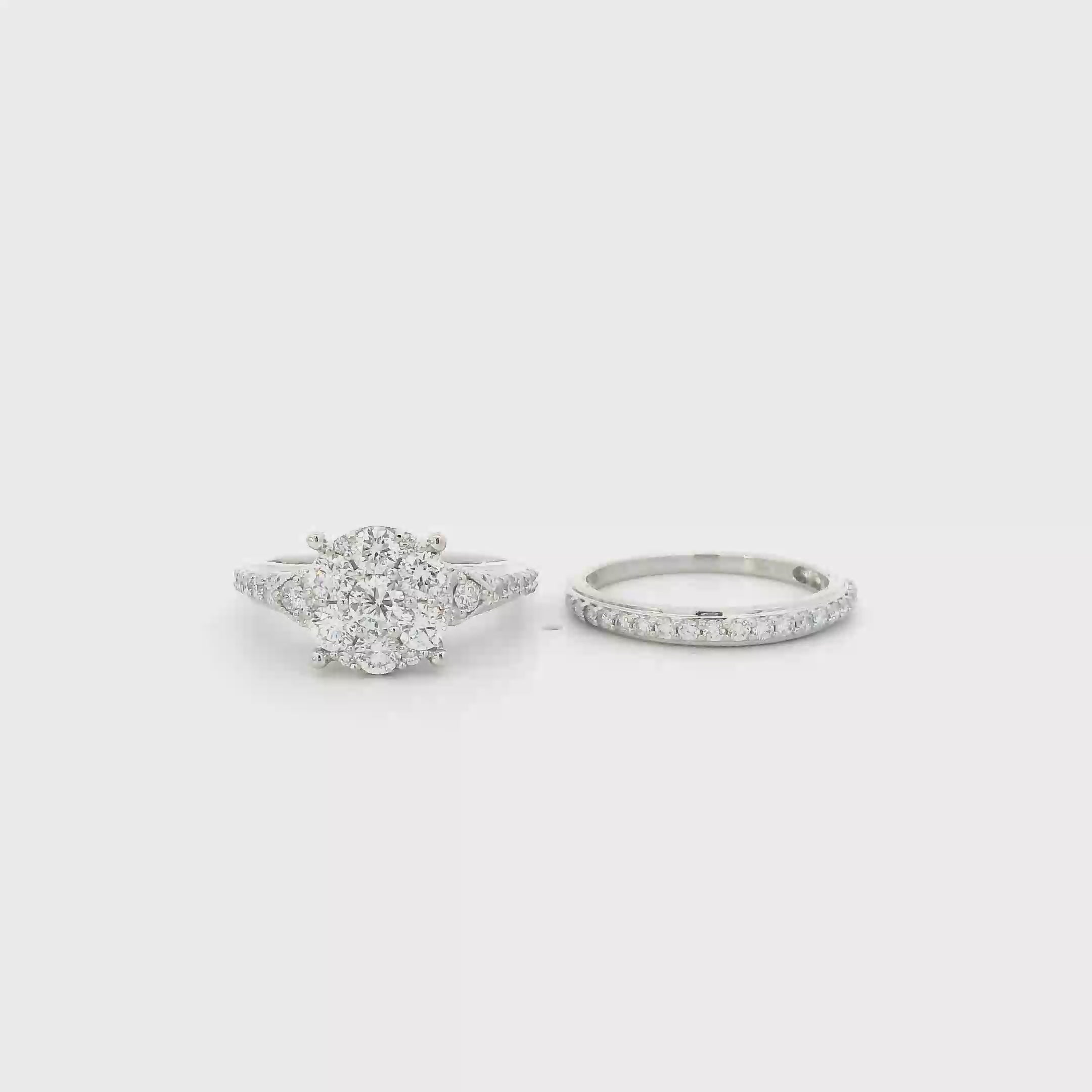 10K White Gold Lab Grown Diamond & Ruby Womens Engagement & Wedding Ring Set - 1.41ct