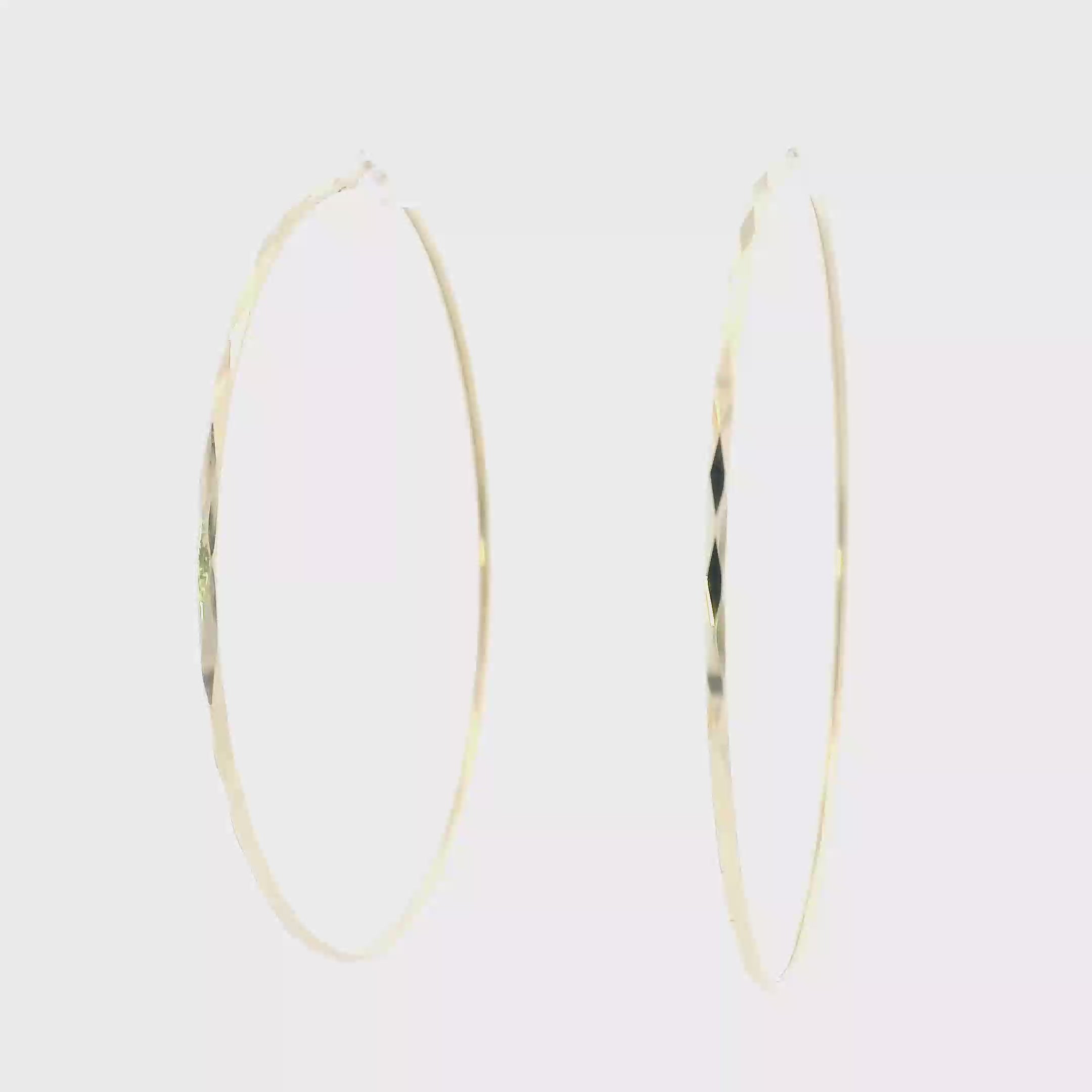 14K Yellow Gold Diamond Cut Hoop Earrings