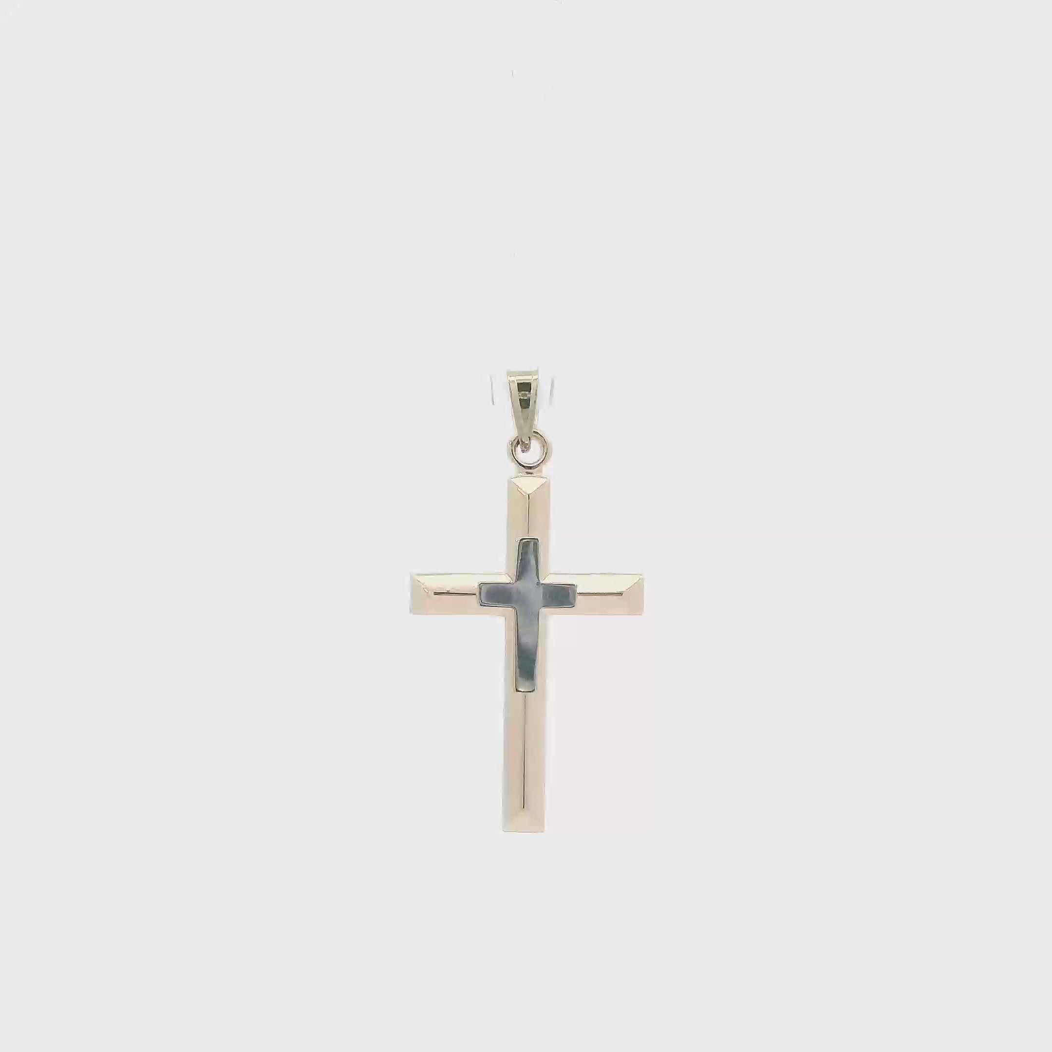 14K Yellow & White Gold Double Cross Pendant