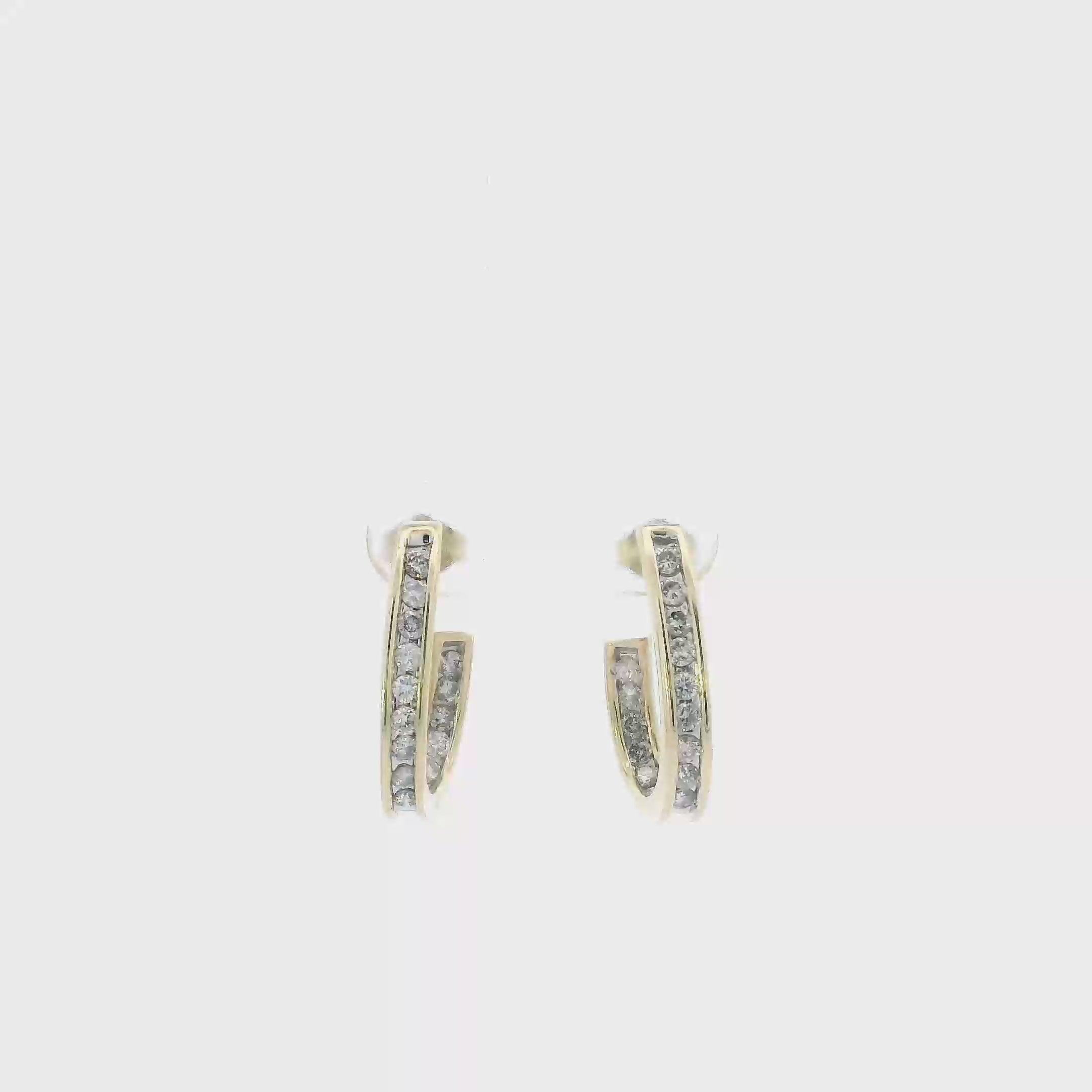14K Yellow Gold Diamond Hoop Earrings - 0.76ct