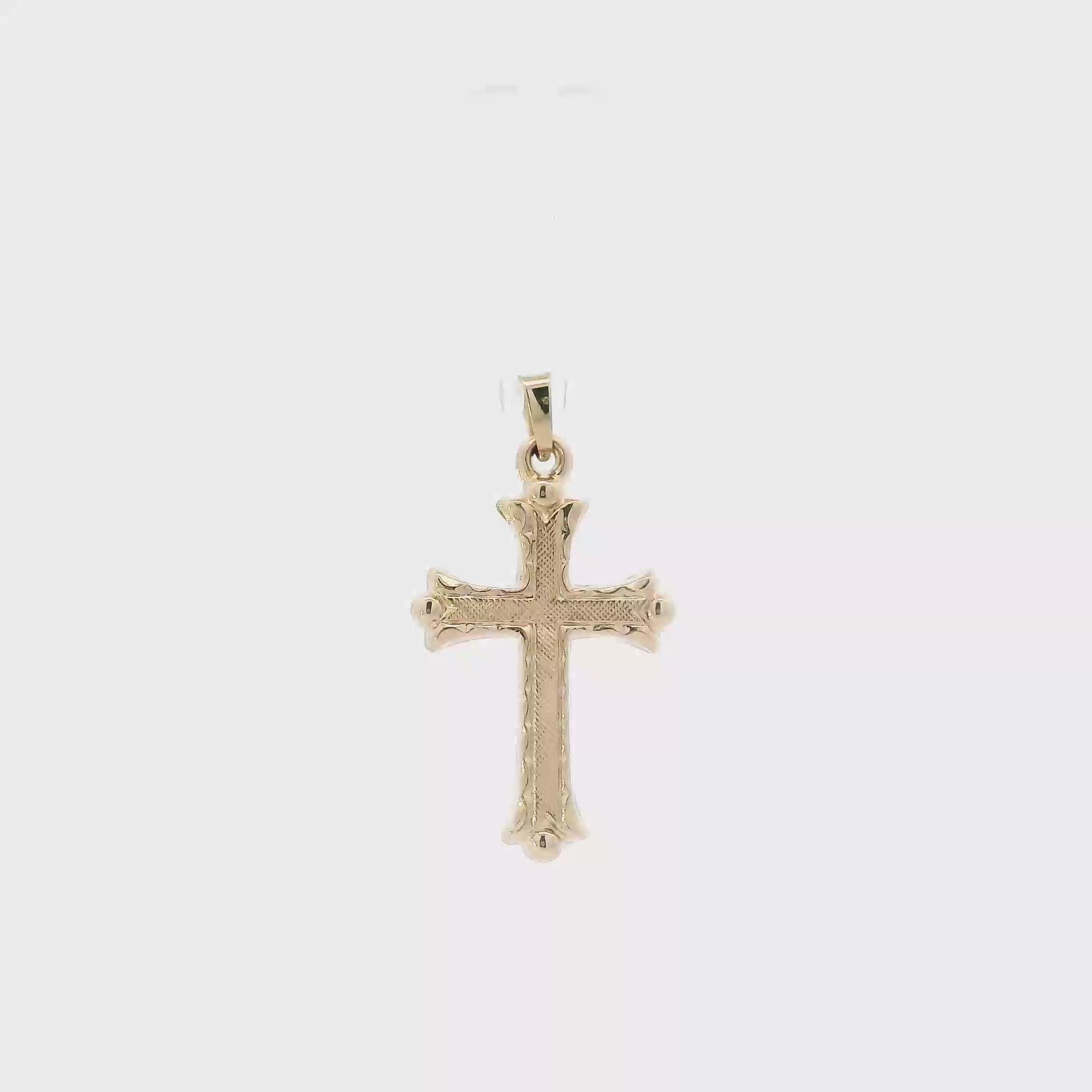 14K Yellow Gold Diamond Cut Cross Pendant