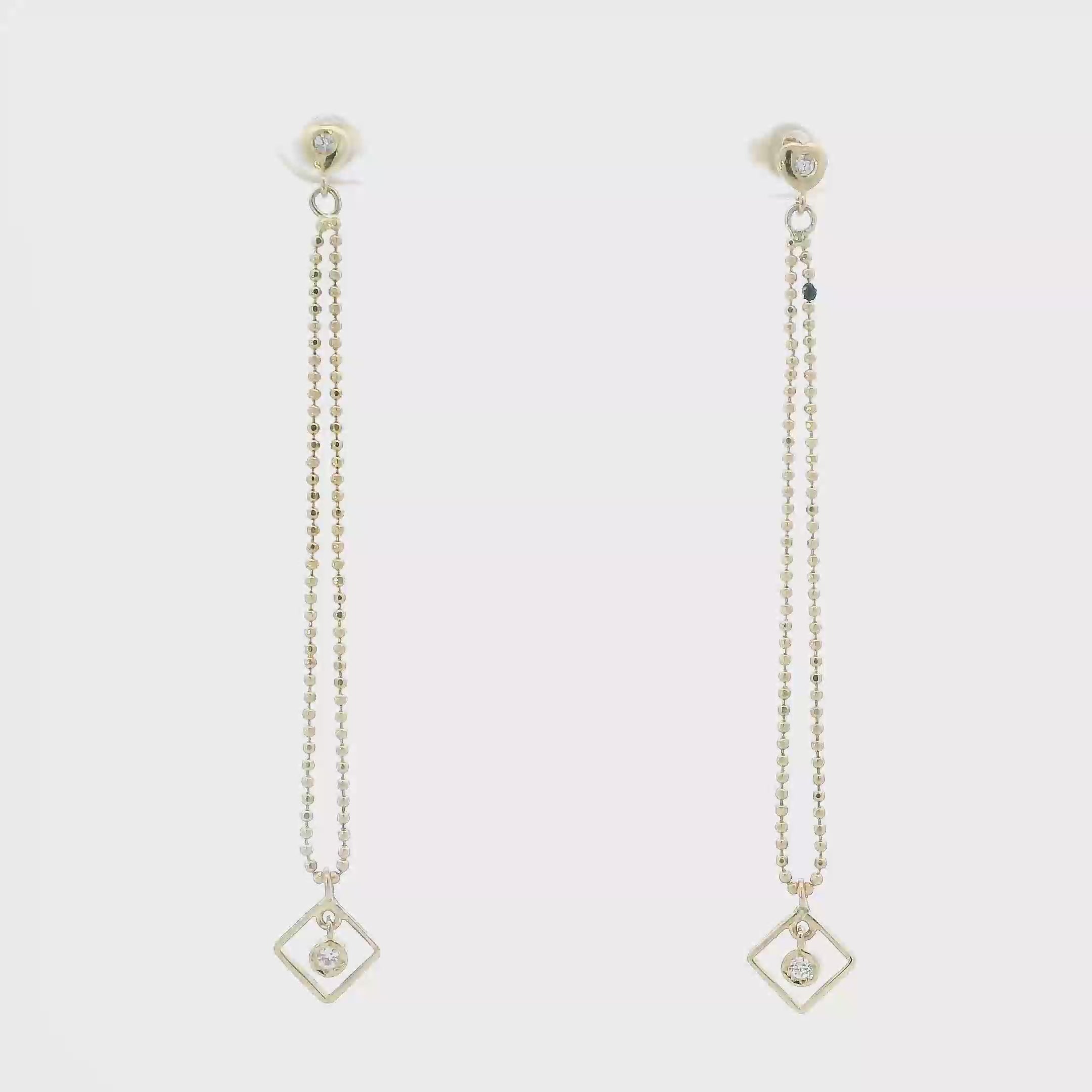 14K Yellow Gold Long Beaded Dangle Earrings
