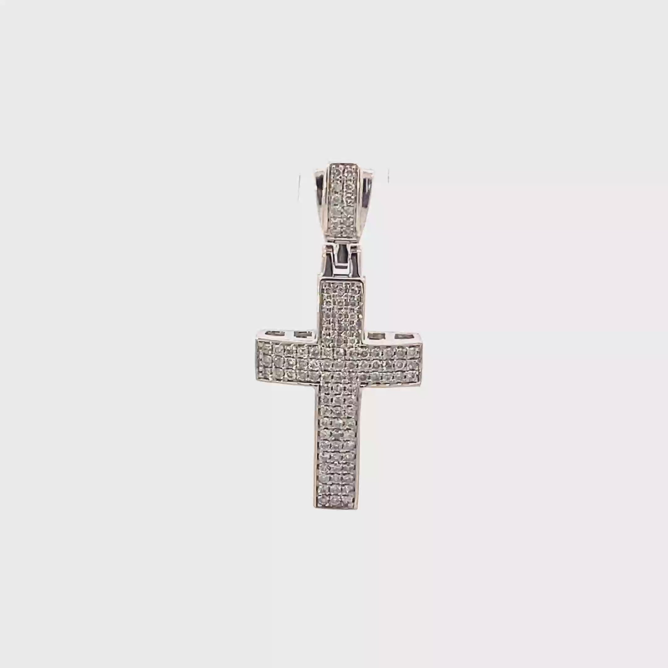 10K White Gold Cross With Round Brilliant Diamonds Pendant - 0.49ct