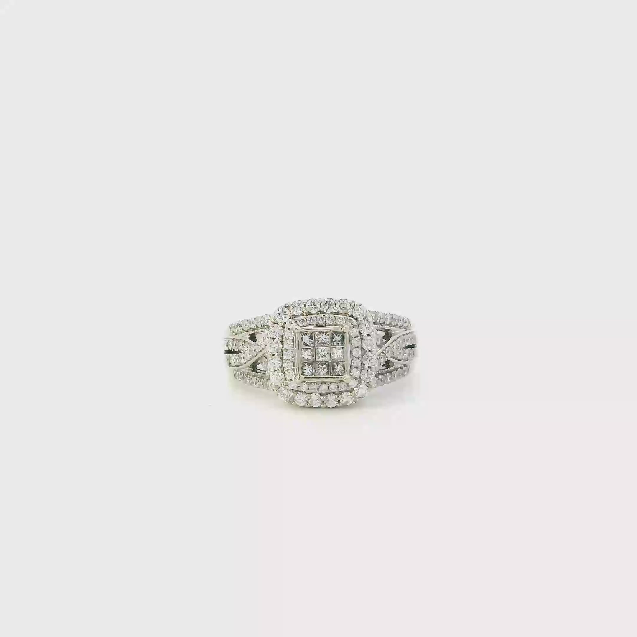 14K White Gold Square Diamond Womens Ring - 0.80ct