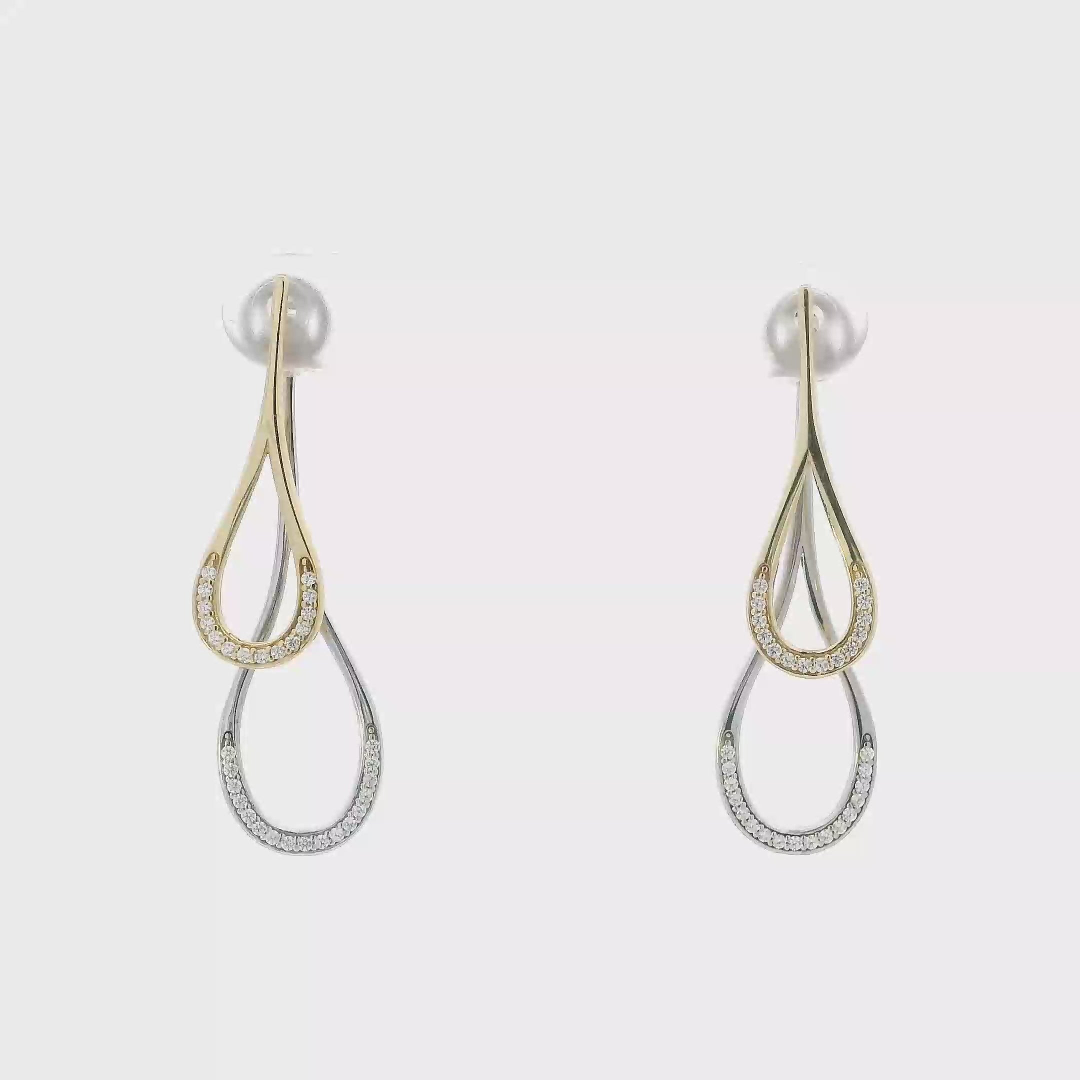 14K Yellow & White Gold Double Teardrop Dangle Earrings