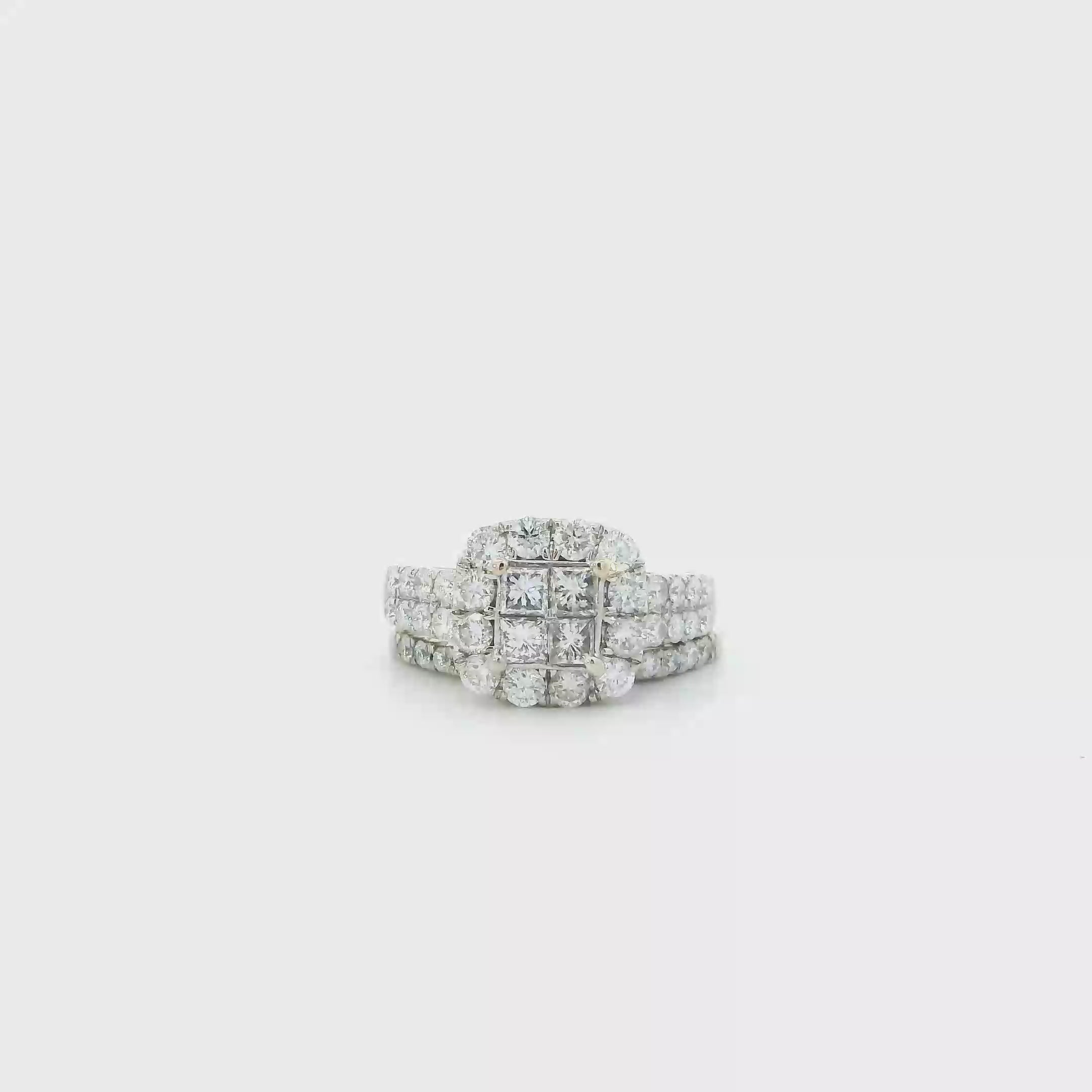 14K White Gold Diamond Womens Engagement & Wedding Ring Set - 1.74ct