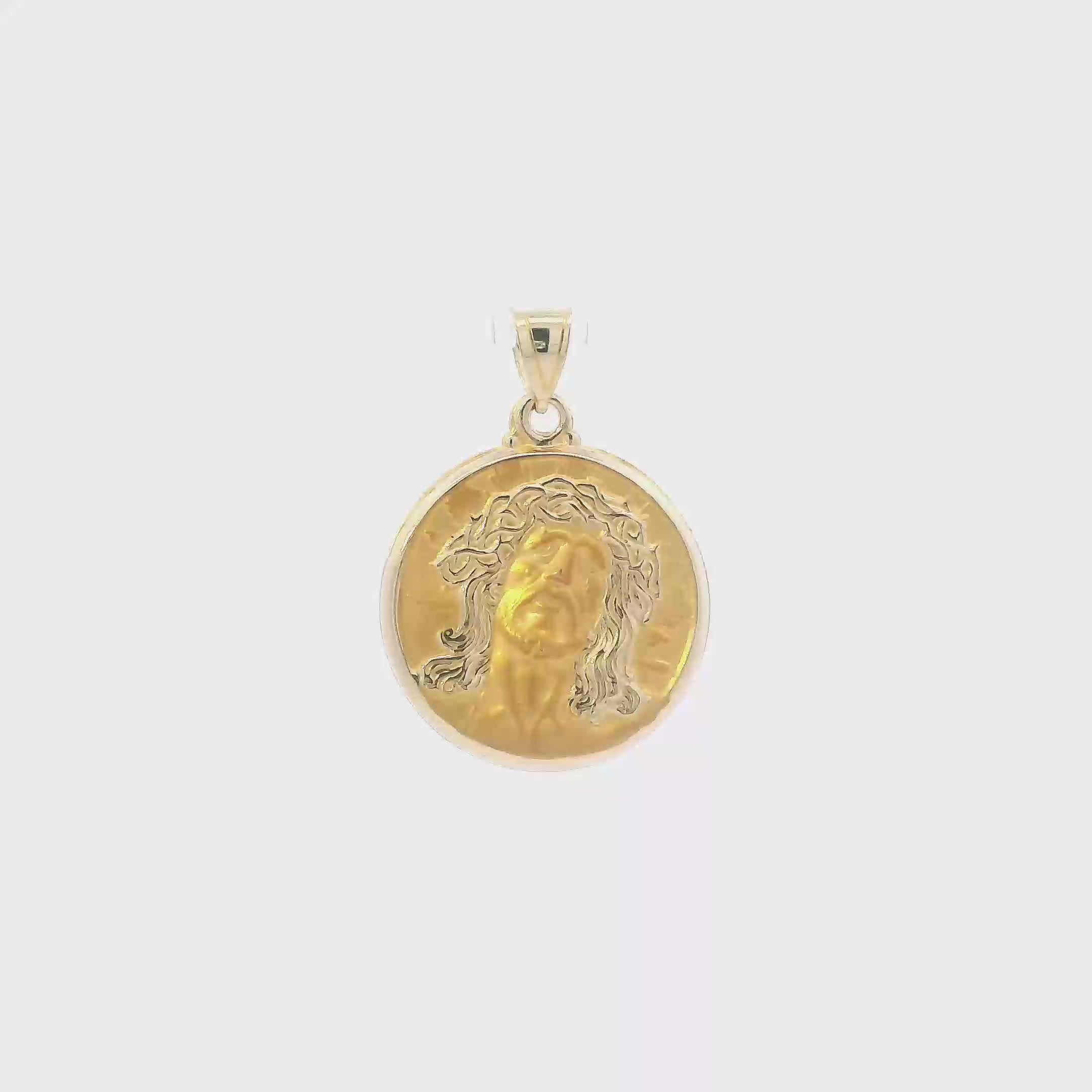 14K Yellow Gold Round Jesus Face Pendant