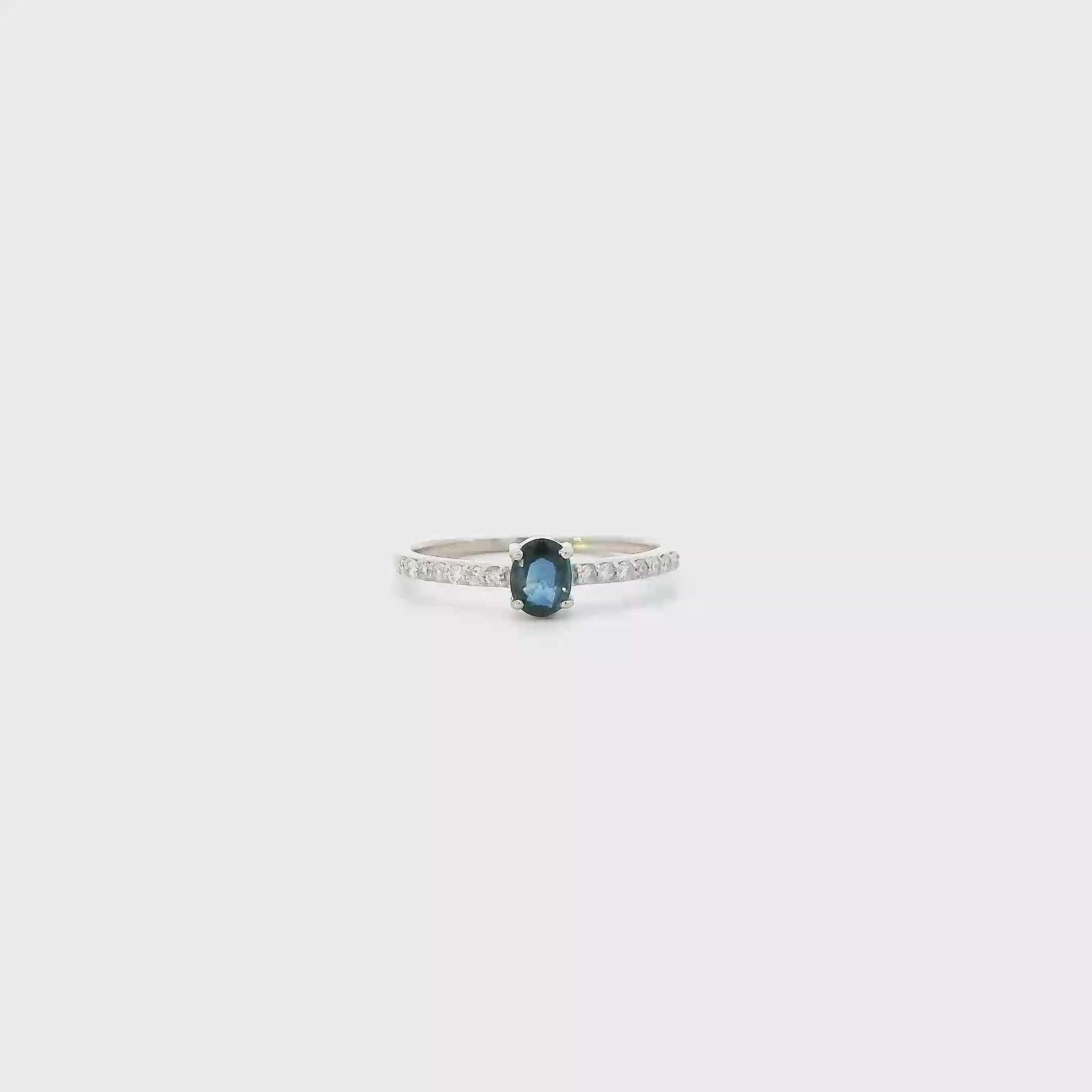 14K White Gold Sapphire & Diamond Womens Ring - 0.14ct