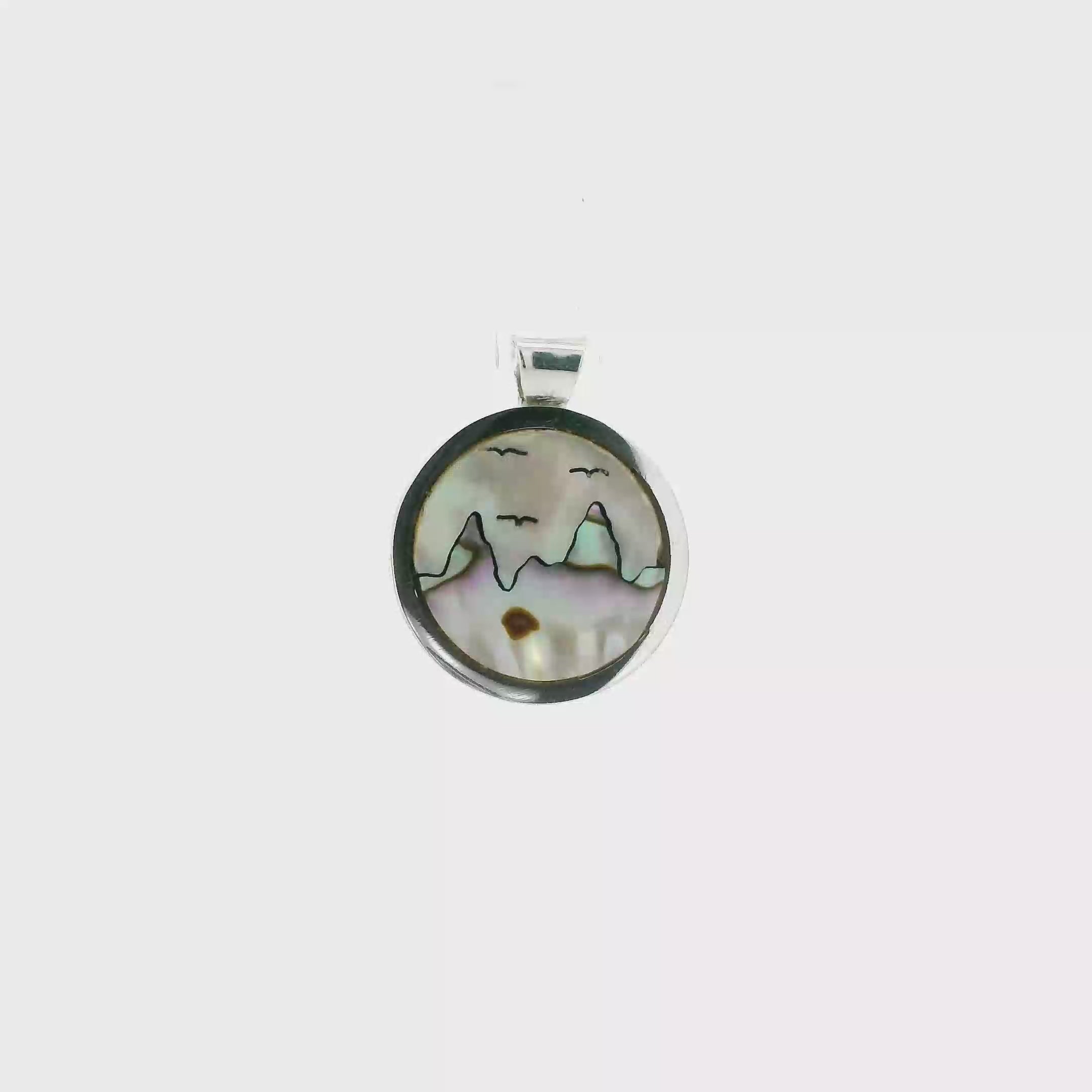 Silver Moon Mountain Scene Pendant