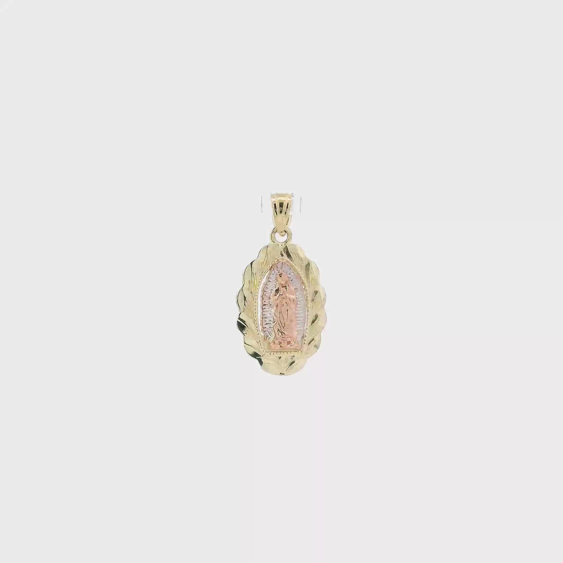10K Tri Color Gold Oval Virgin Mary Pendant