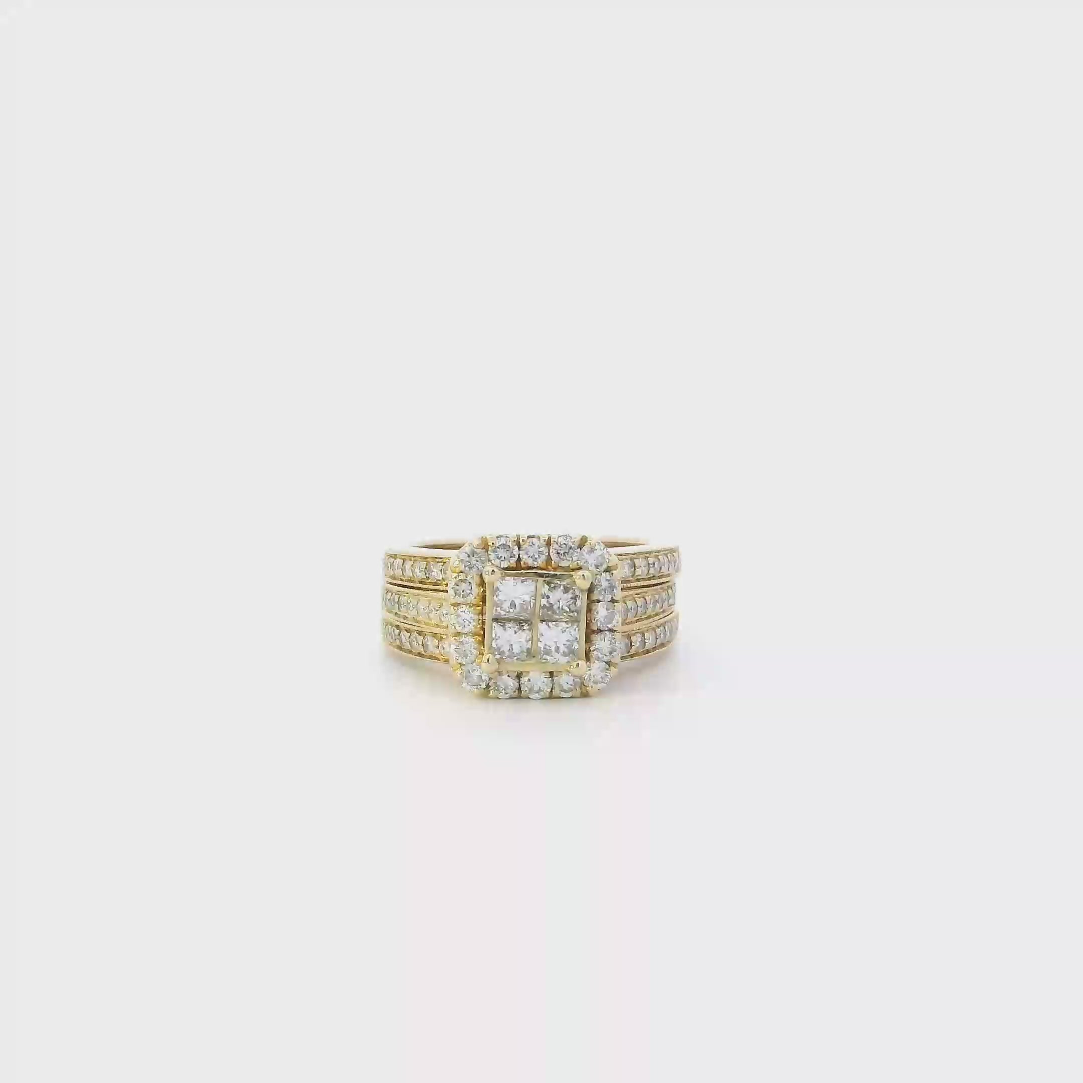 14K Yellow Gold Diamond Womens Engagement & Wedding Ring Set - 1.25