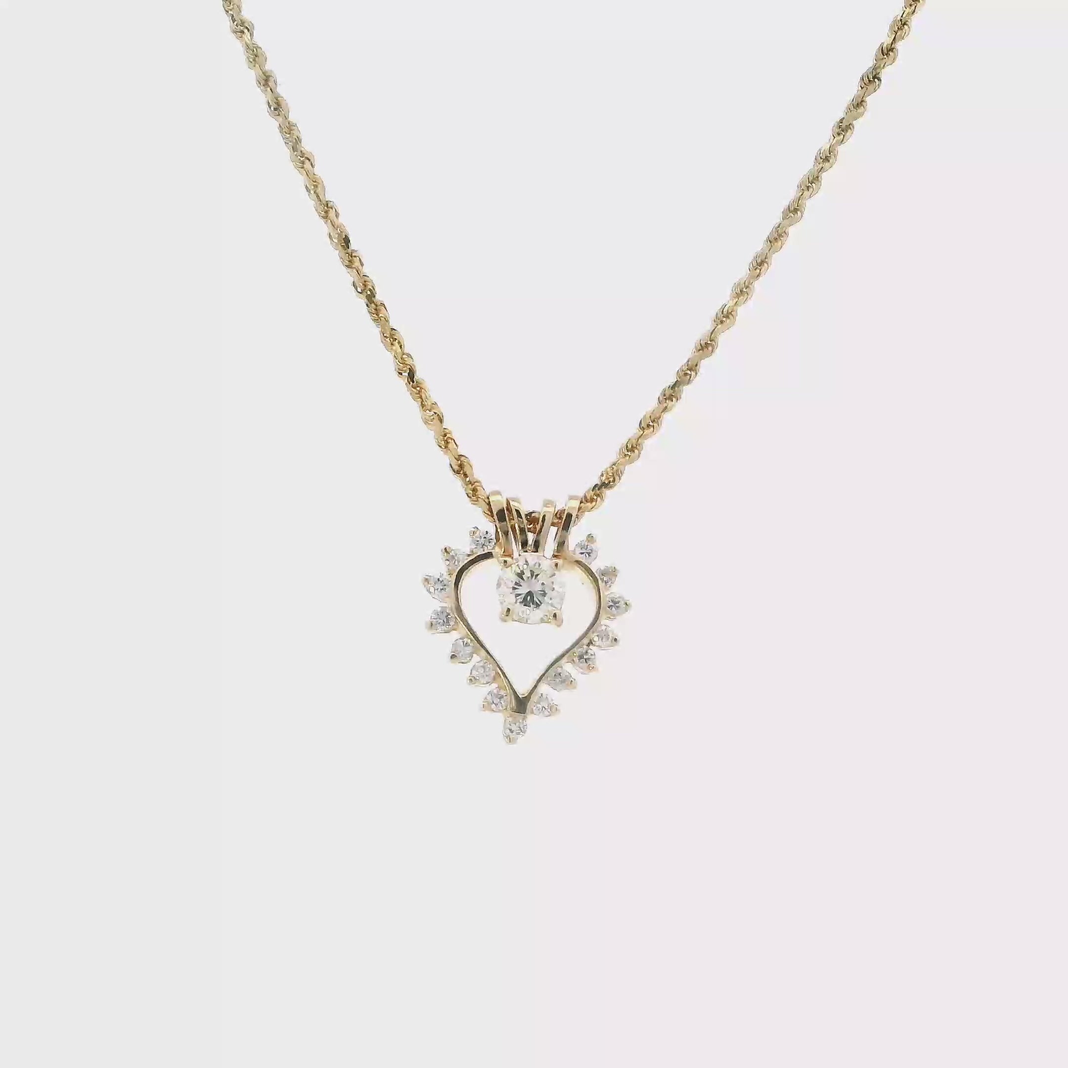 14K Yellow Gold Diamond Heart Pendant & 16