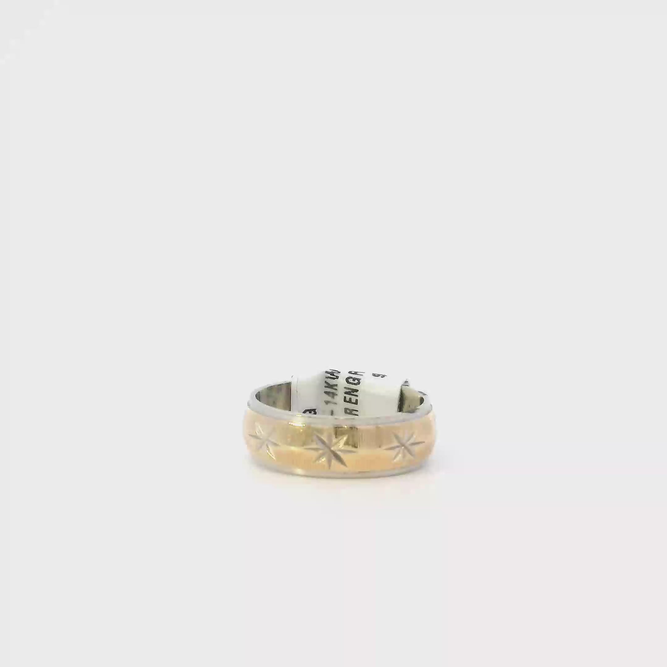 14K Yellow & White Gold Star Engraved Women's Band