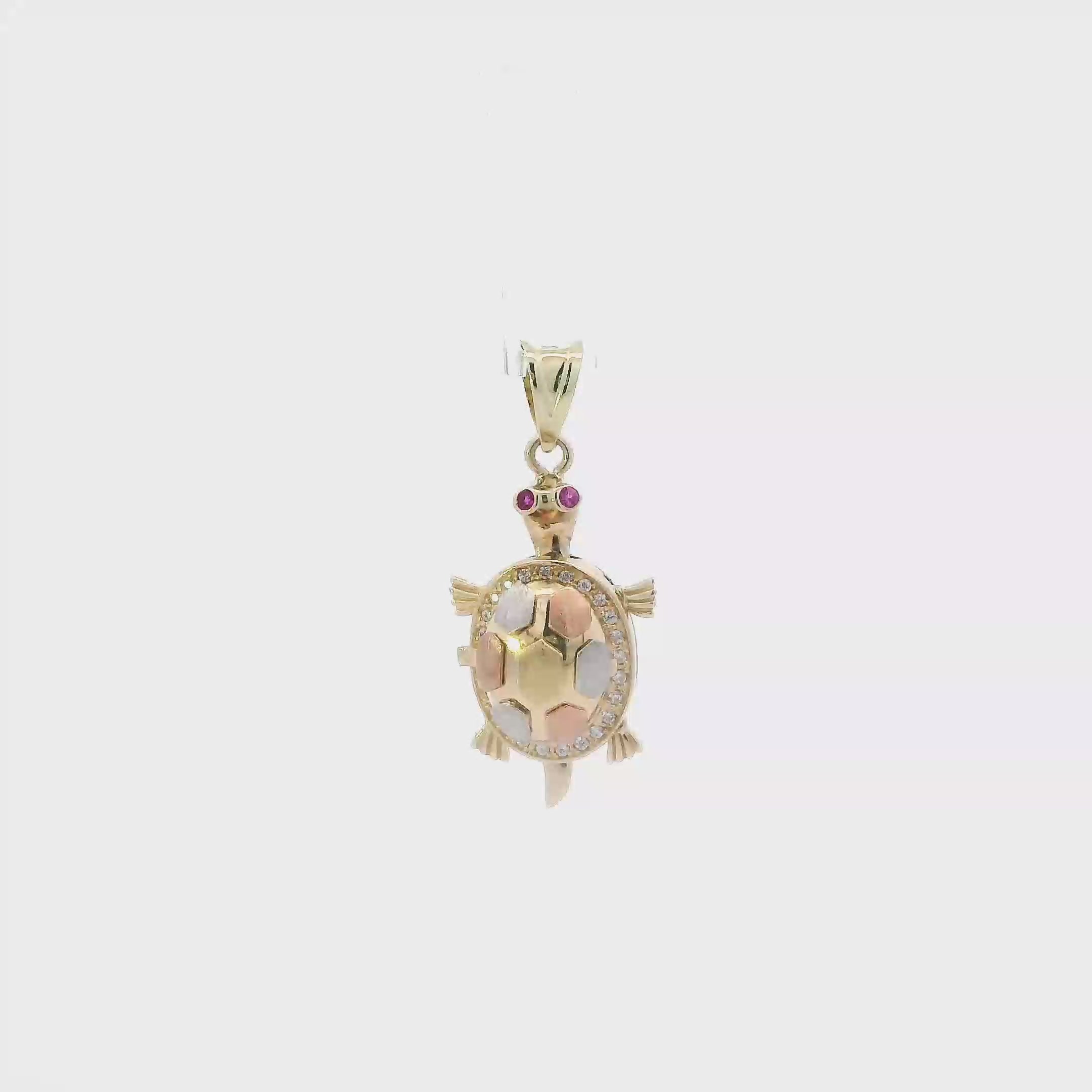 14K Tri Color Gold Open Back Turtle Pendant