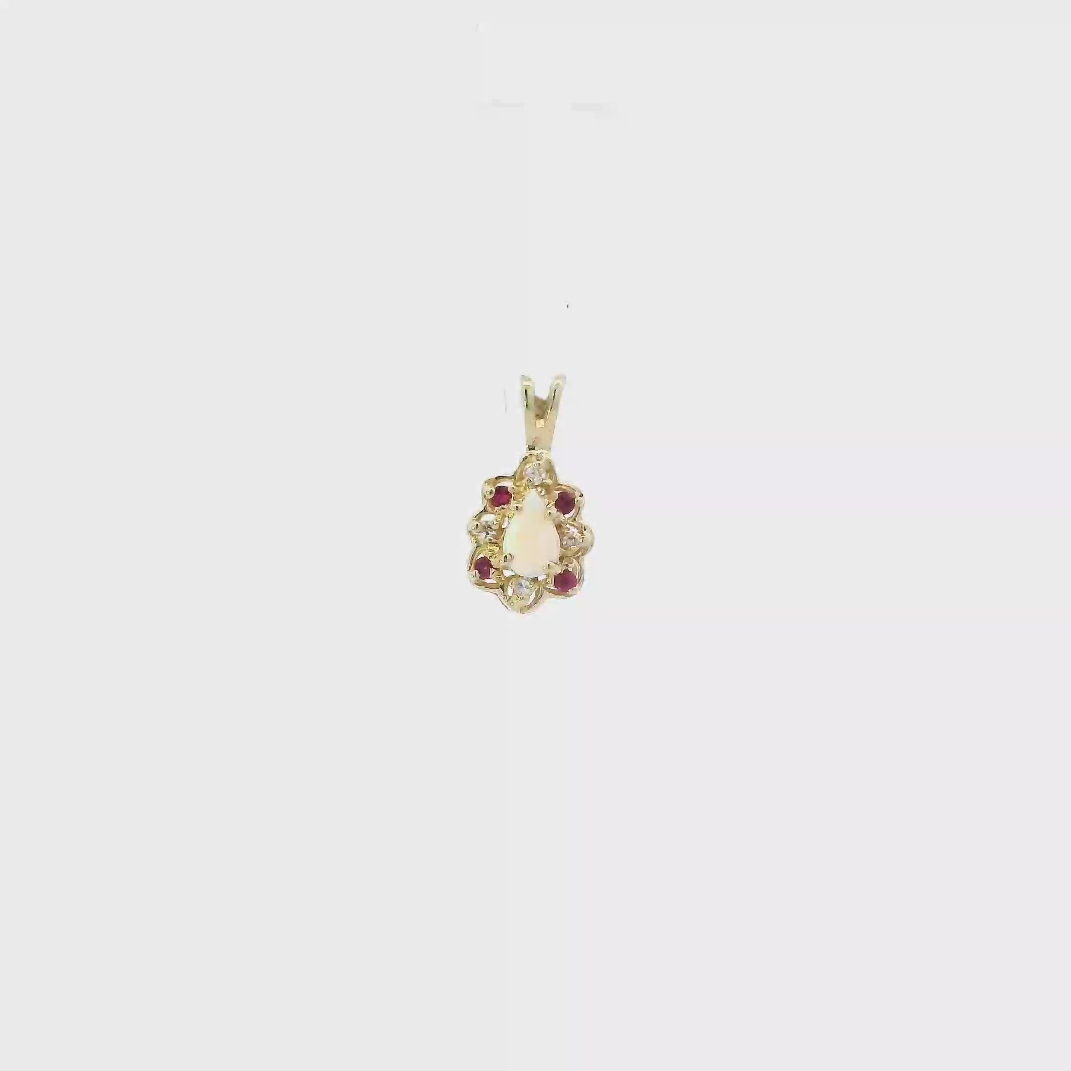 14K Yellow Gold Opal & Ruby Oval Pendant