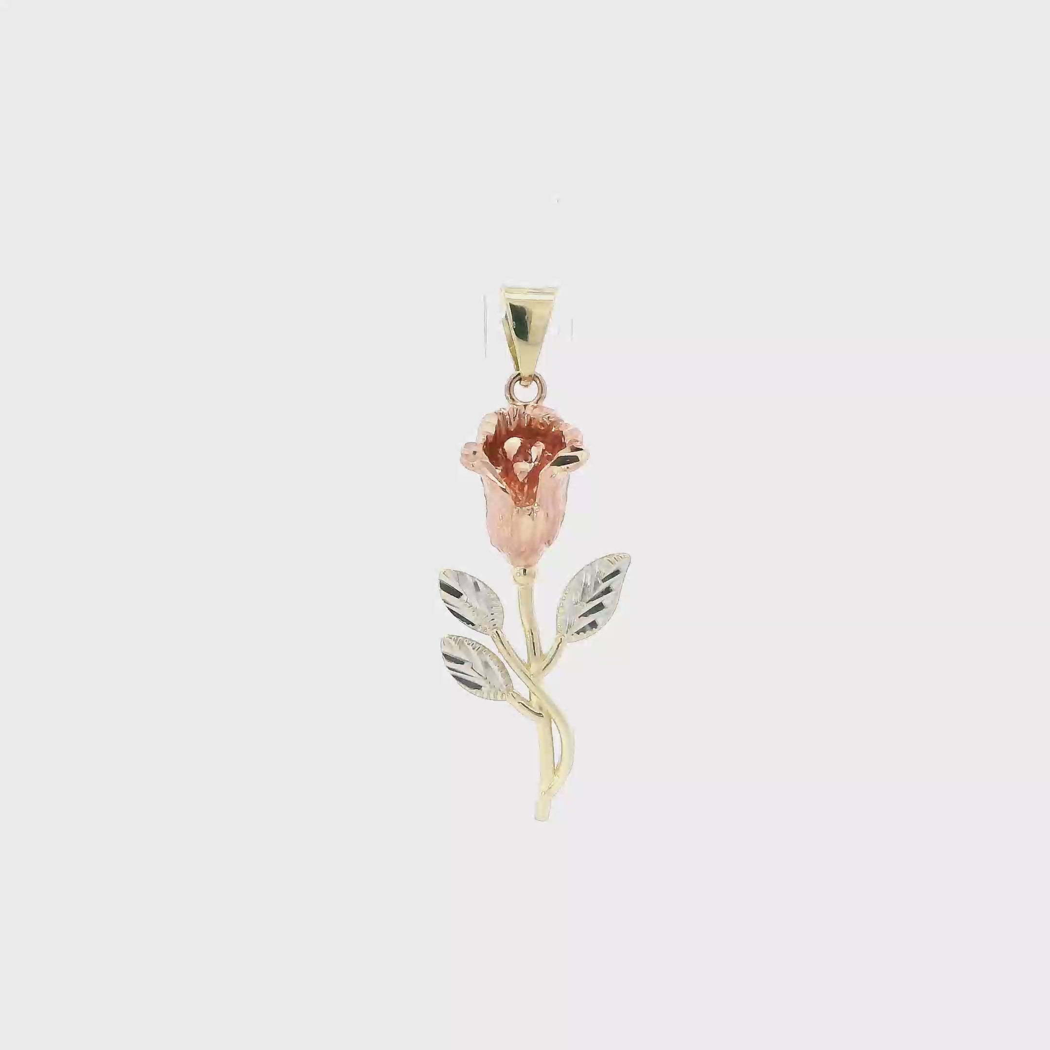 14K Tri Color Gold Rose Pendant