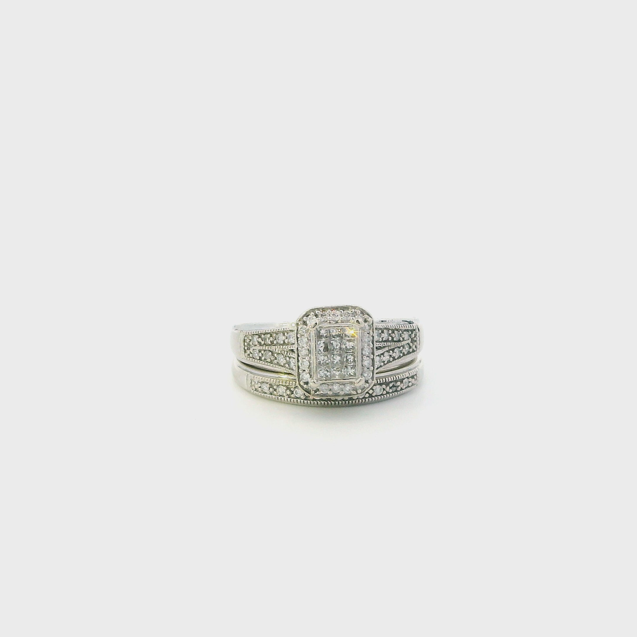 10K White Gold Diamond Engagement & Wedding Ring Set - 0.44ct