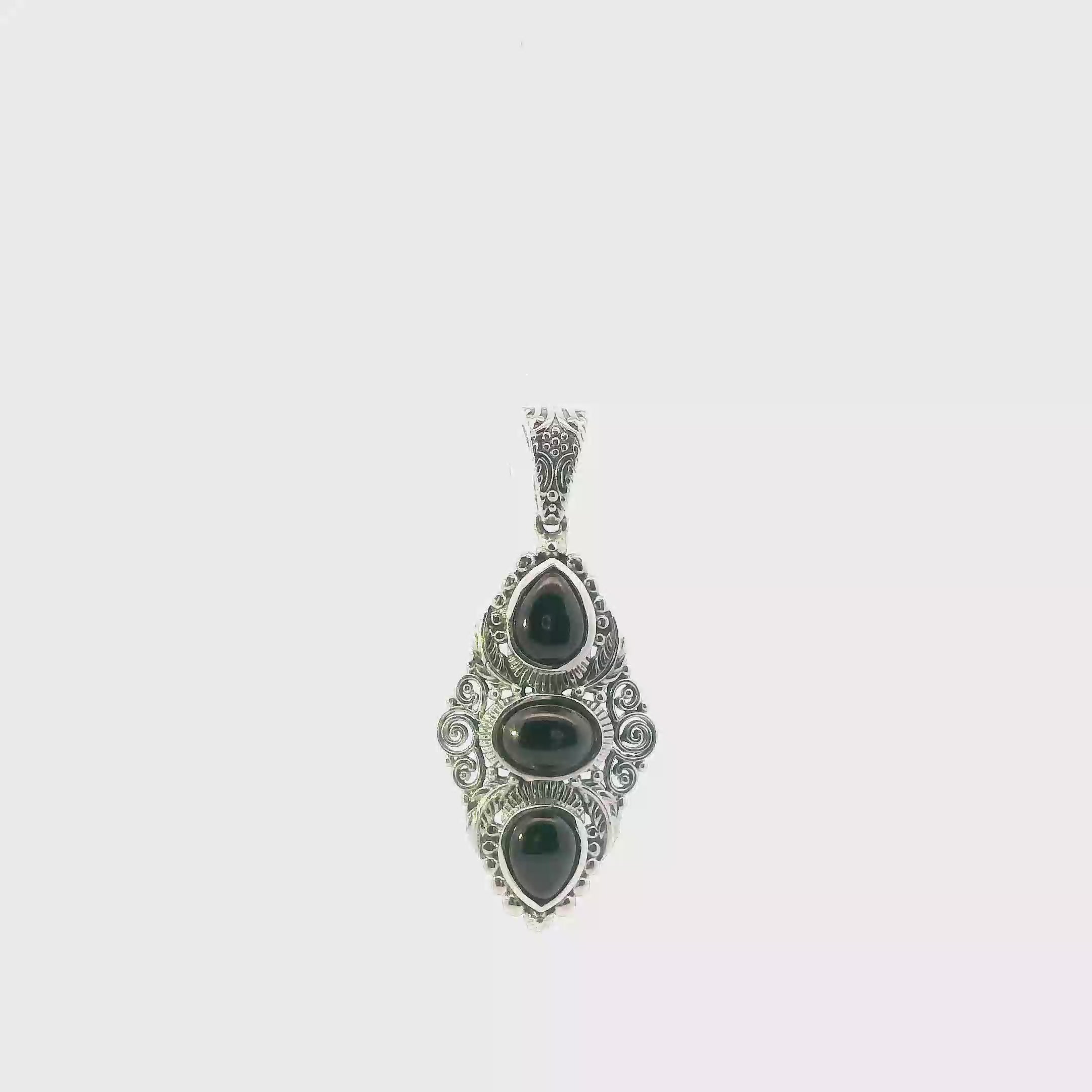 Sterling Silver Black Onyx Filigree Pendant