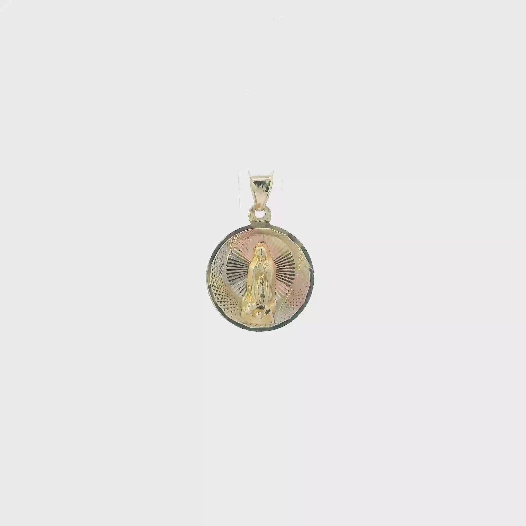 10K Tri Color Gold Round Double Sided Religious Pendant